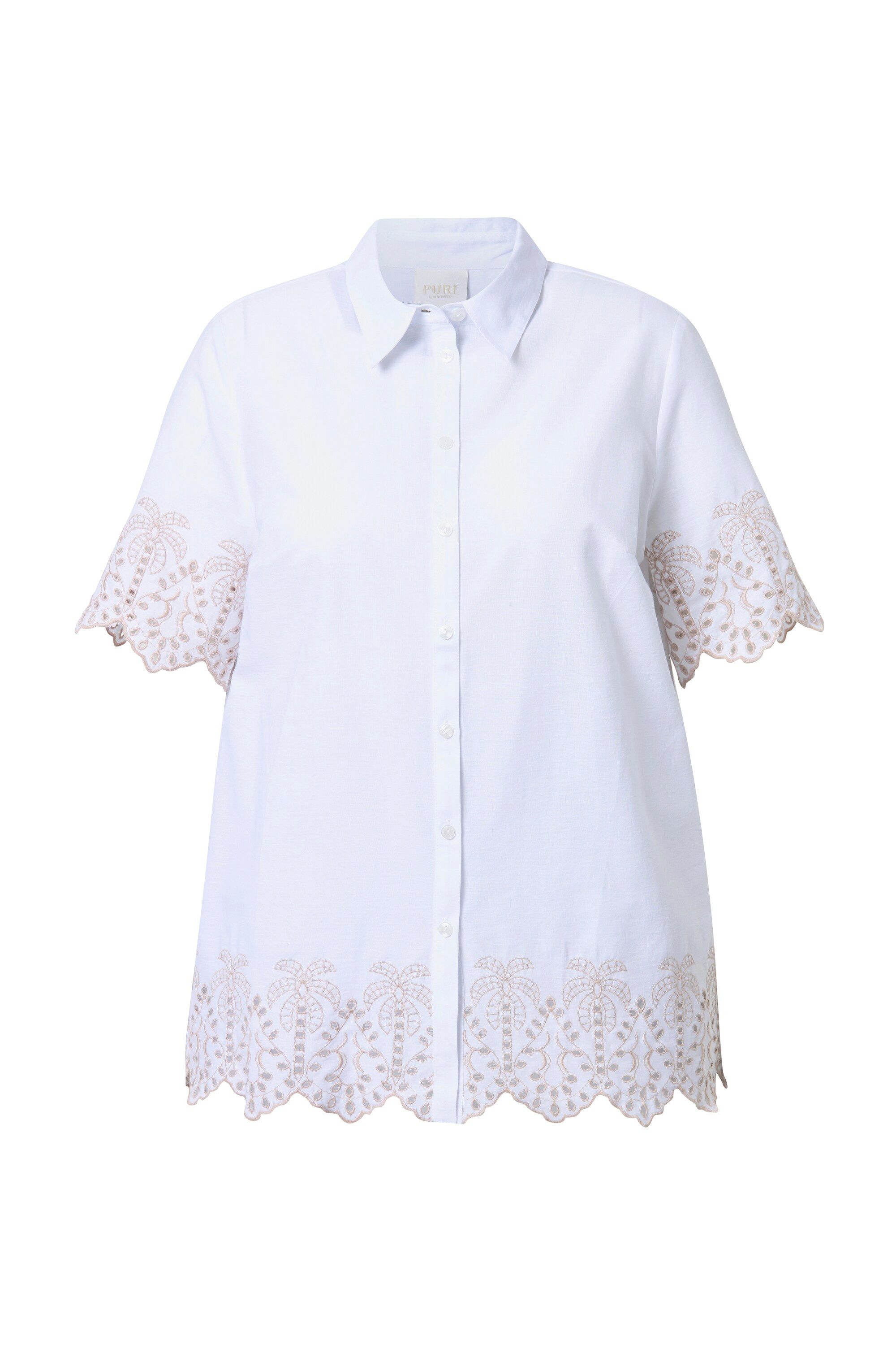 Ulla Popken Hemdbluse Shirtbluse Palmen Hemdkragen Halbarm Biobaumwolle