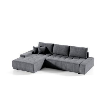 Beautysofa Ecksofa Draco L, Grau, Dunkelgrau, inkl. Wellenfedern Ecke mit Einfügung, Polstersofa mit Schlaffunktion, L-Form Ecksofa mit Bettkasten