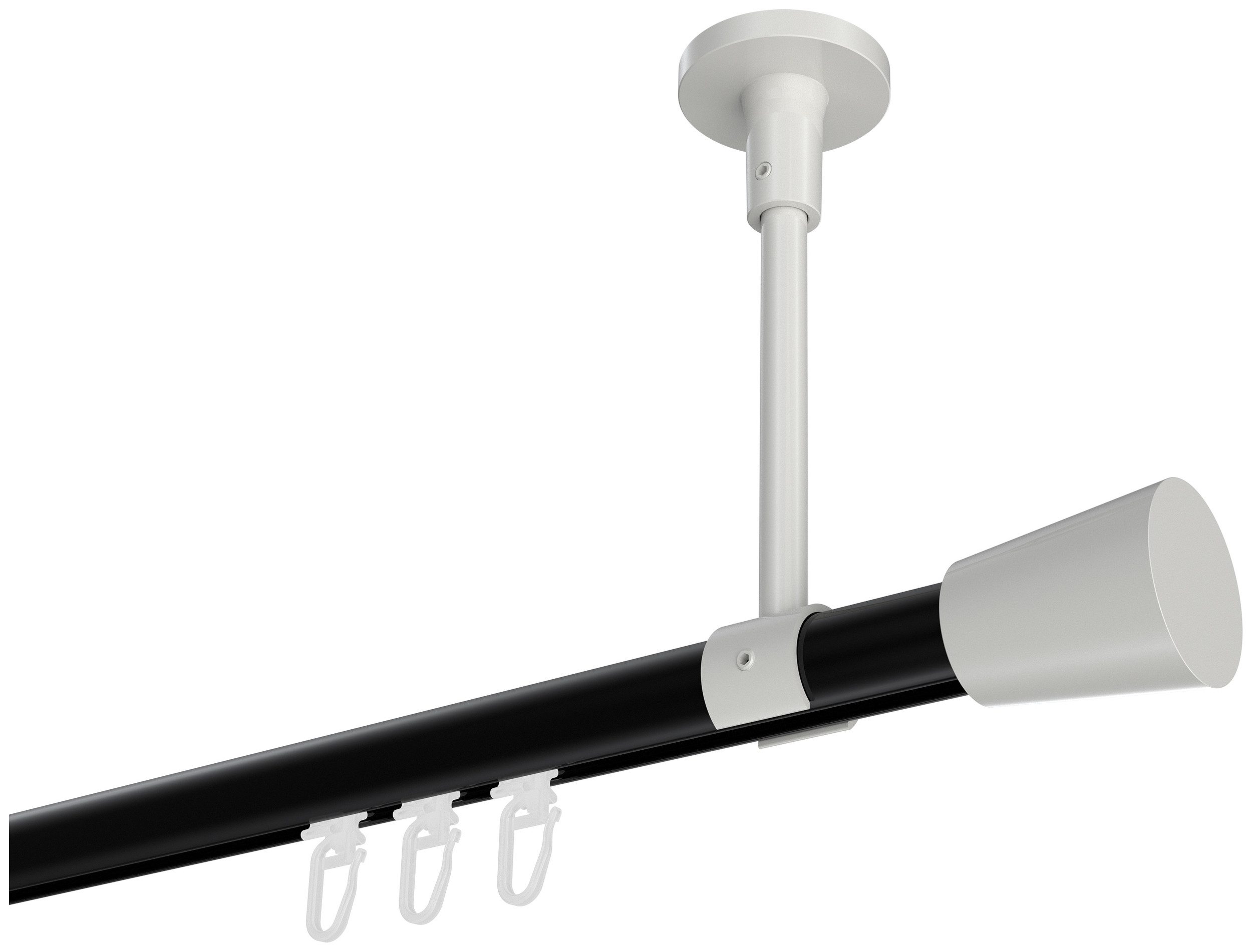 INTERDECO Innenlaufschiene Sonette Sitra, Ø 20 mm, 1-läufig, Fixmaß, kürzbar, Deckenmontage, Aluminium, Schwarz / Weiß / Bicolor