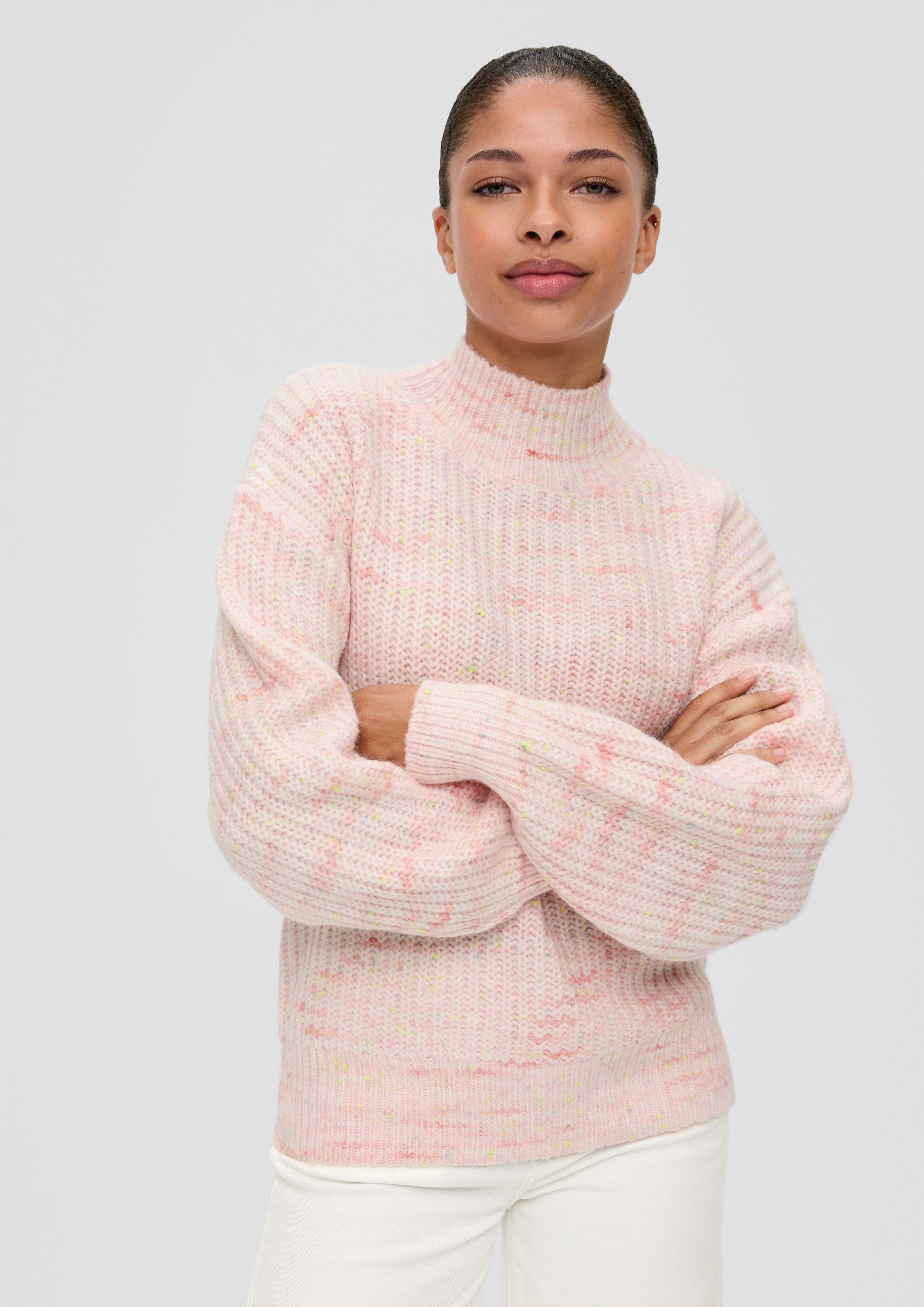 QS Longpullover Strickpullover Pullover in melierter Optik