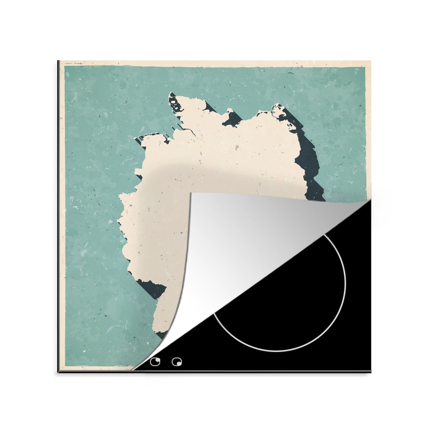 (1 78x78 für tlg), Herdblende-/Abdeckplatte Vintage-Karte küche cm, MuchoWow Deutschland, Vinyl, Arbeitsplatte von Ceranfeldabdeckung,