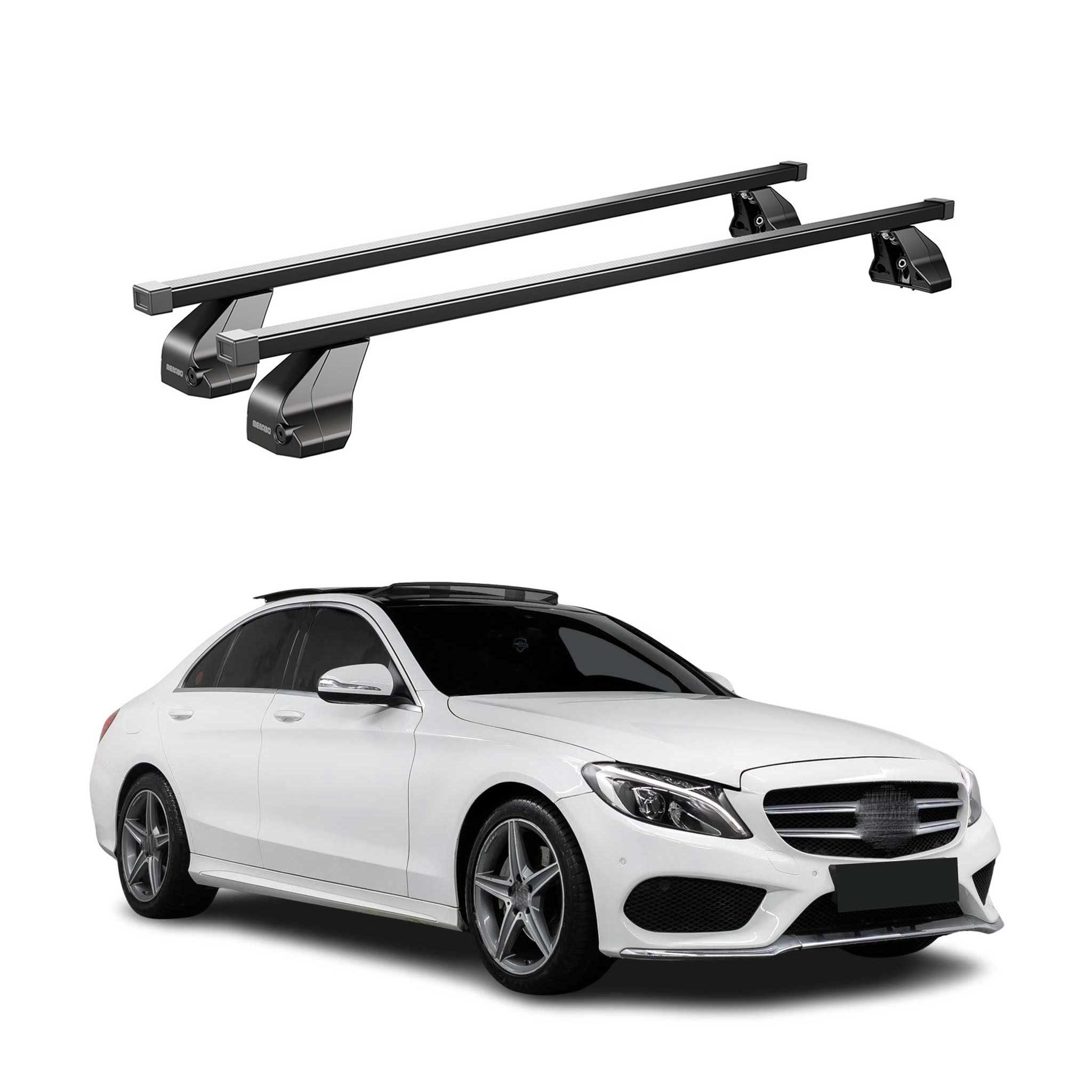 OMAC Dachträger Menabo Stahl Gepäckträger für Mercedes C Klasse W205 2014-18 Schwarz (2-St), Wasserbeständig,Abnehmbar,Multifunktional,Leichtgewichtig