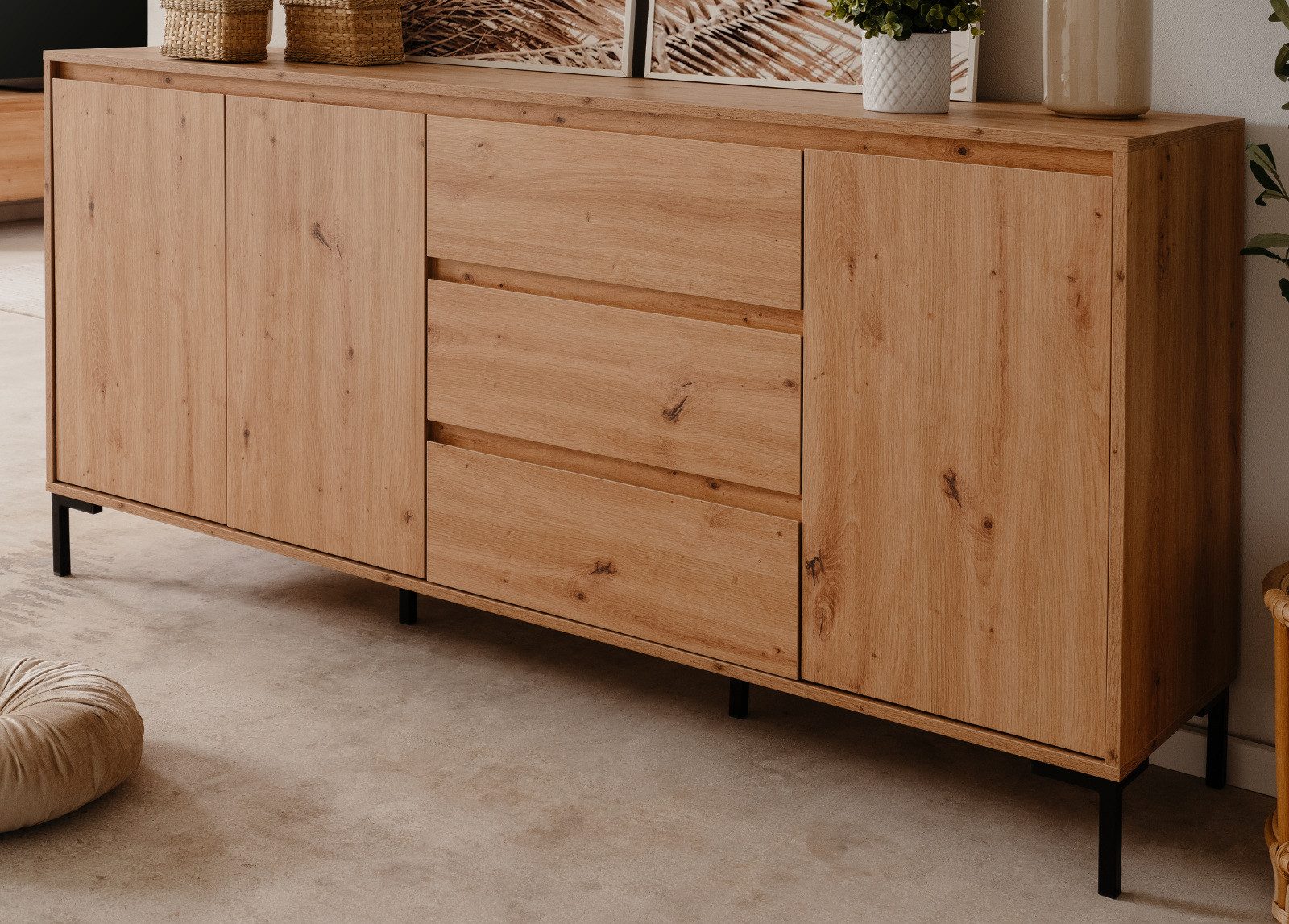 Furn.Design Sideboard Bastia (Kommode in Eiche Artisan, 3-türig, 3 Schubladen, 170 x 87 cm), mit viel Stauraum