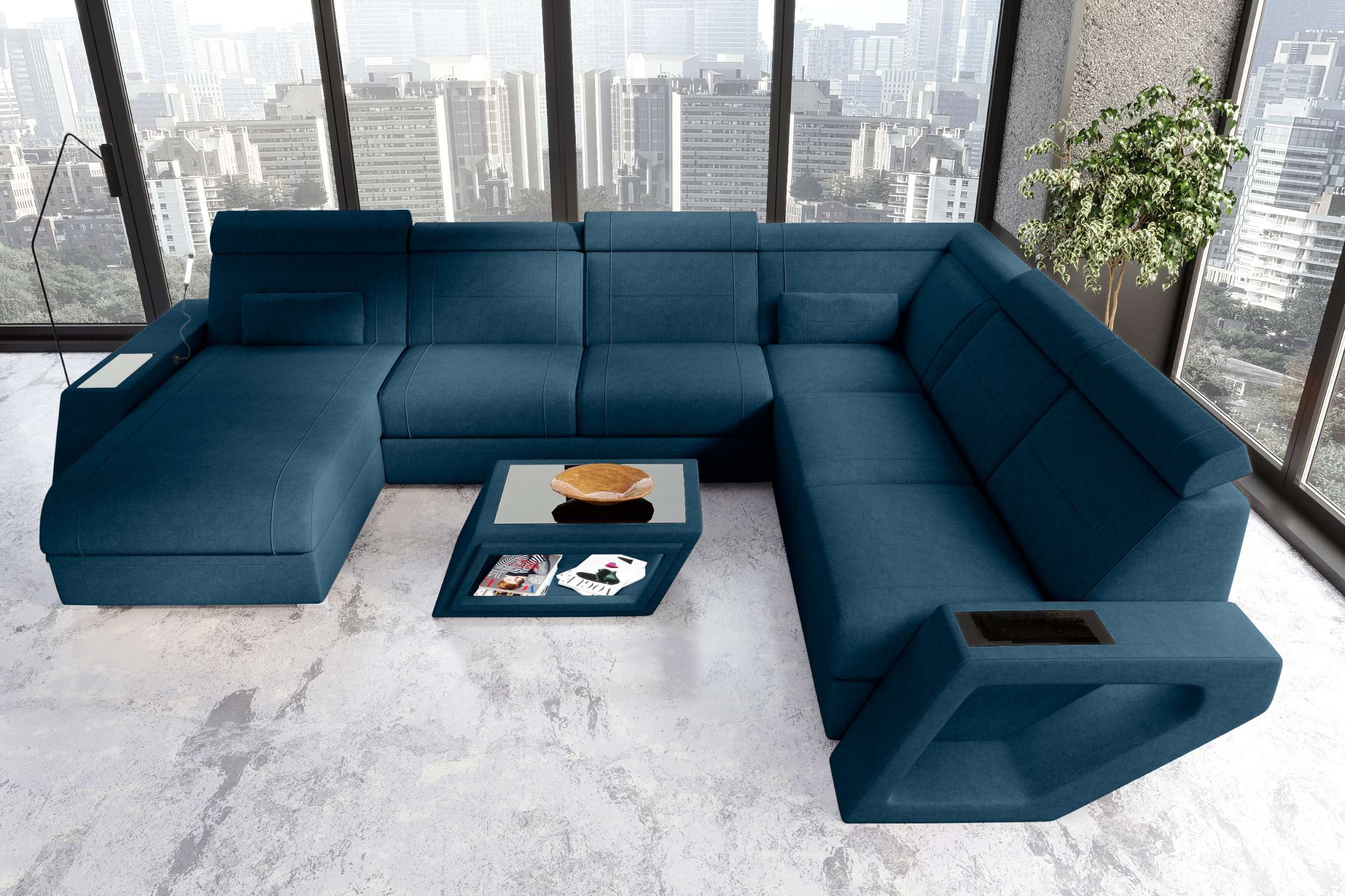 Sofa Dreams Wohnlandschaft XXL Wohnlandschaft Catania Stoffsofa, Wohnlandschaft, U-Form, Polster XXL Couch in U-Form mit LED, inkl. 2 Zierkissen
