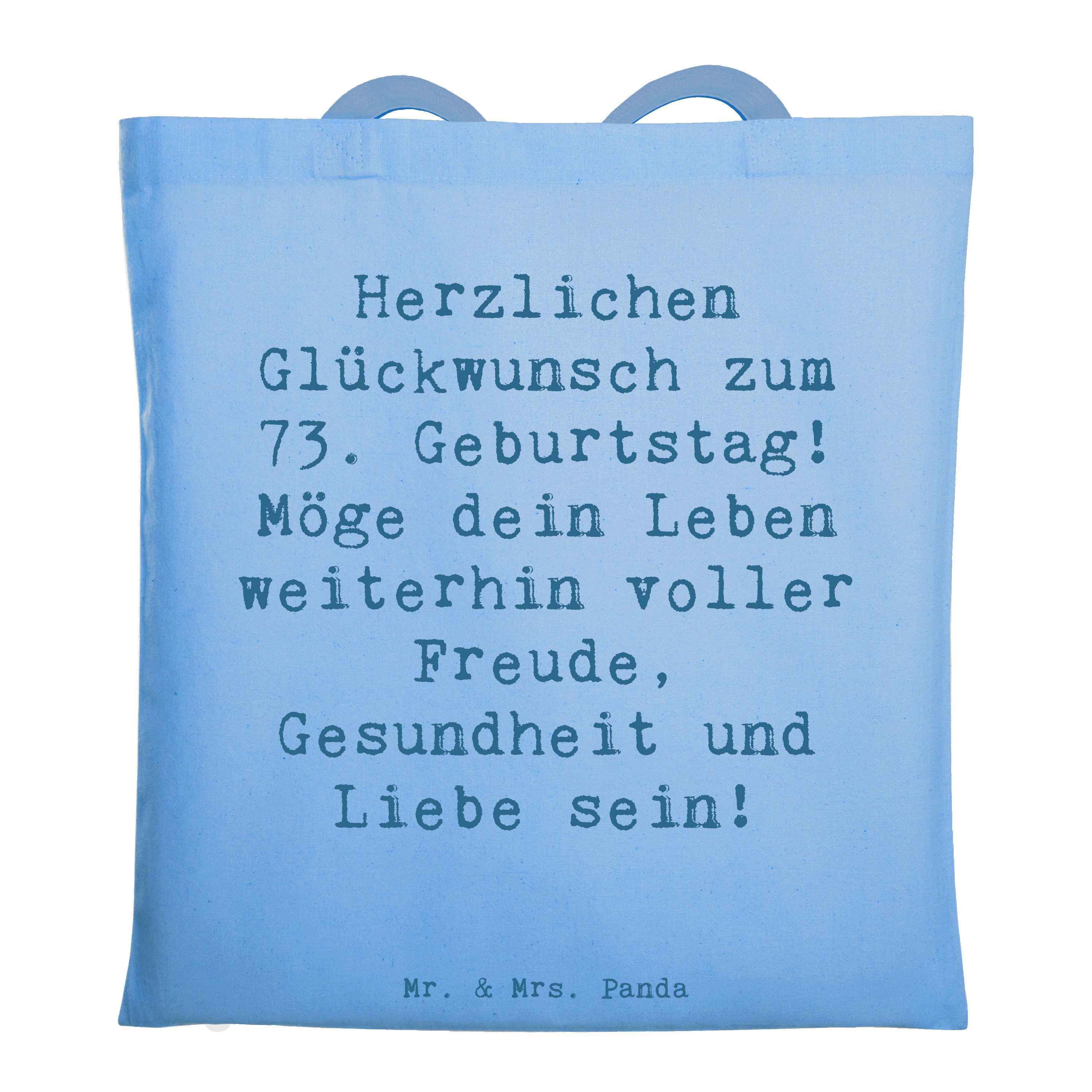 Mr. & Mrs. Panda Tragetasche Spruch 73. Geburtstag, Shopping Tasche, Sky Blue, Tote Bag, Geschenk, (Packung, 73. Geburtstag Geburtstag Alter), Happy Birthday studententasche dokumententasche