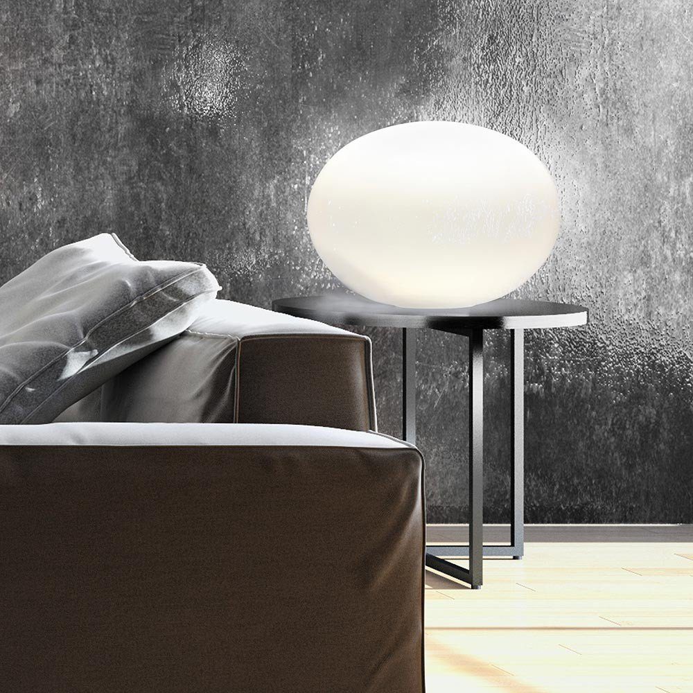 Echte Produkthandhabung Licht-Trend Tischleuchte Oval M Glas Weiß Tischleuchte 30cm Ø