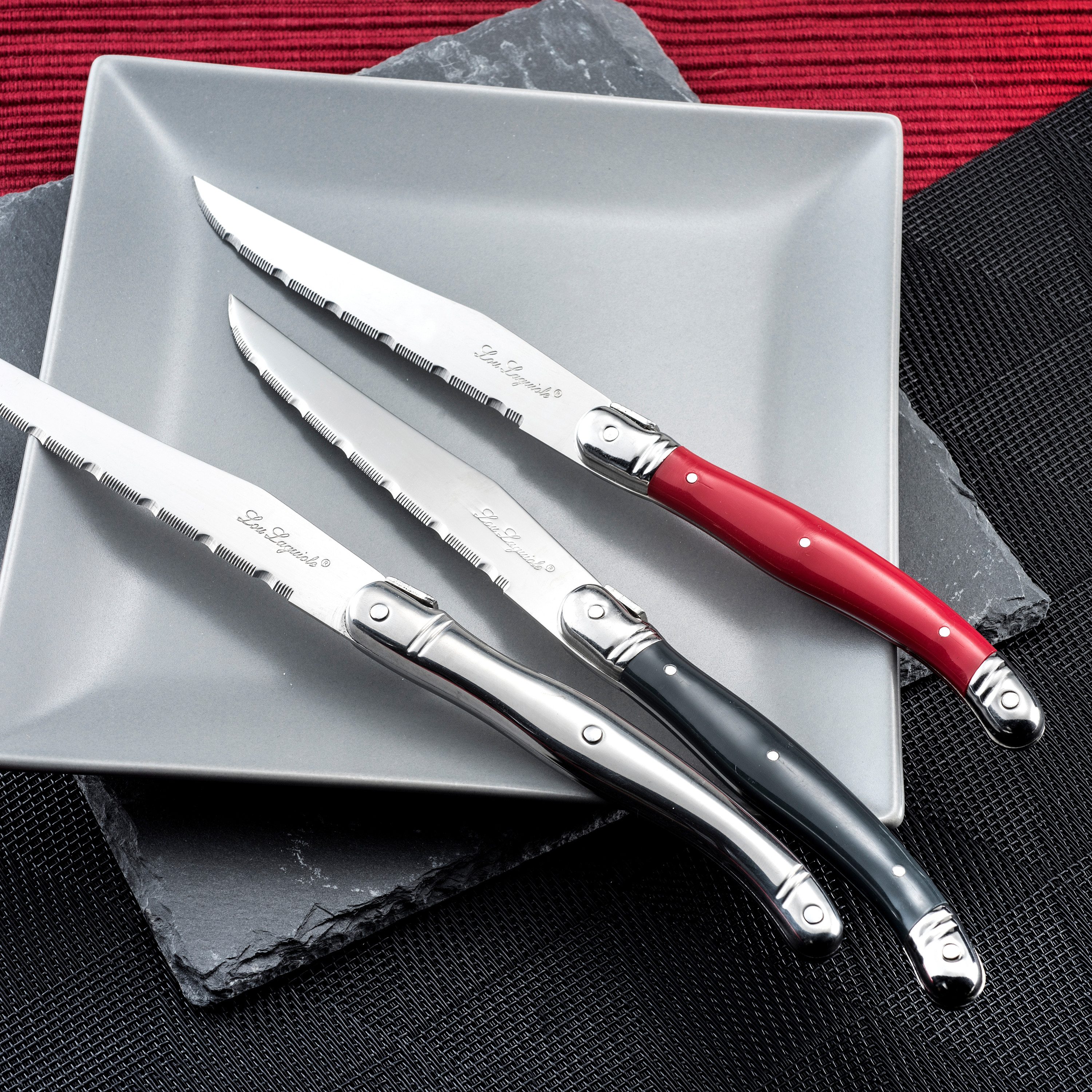 Lou Laguiole Steakmesser TRADITION (6 Stück), anthrazit, hochglanzpoliert