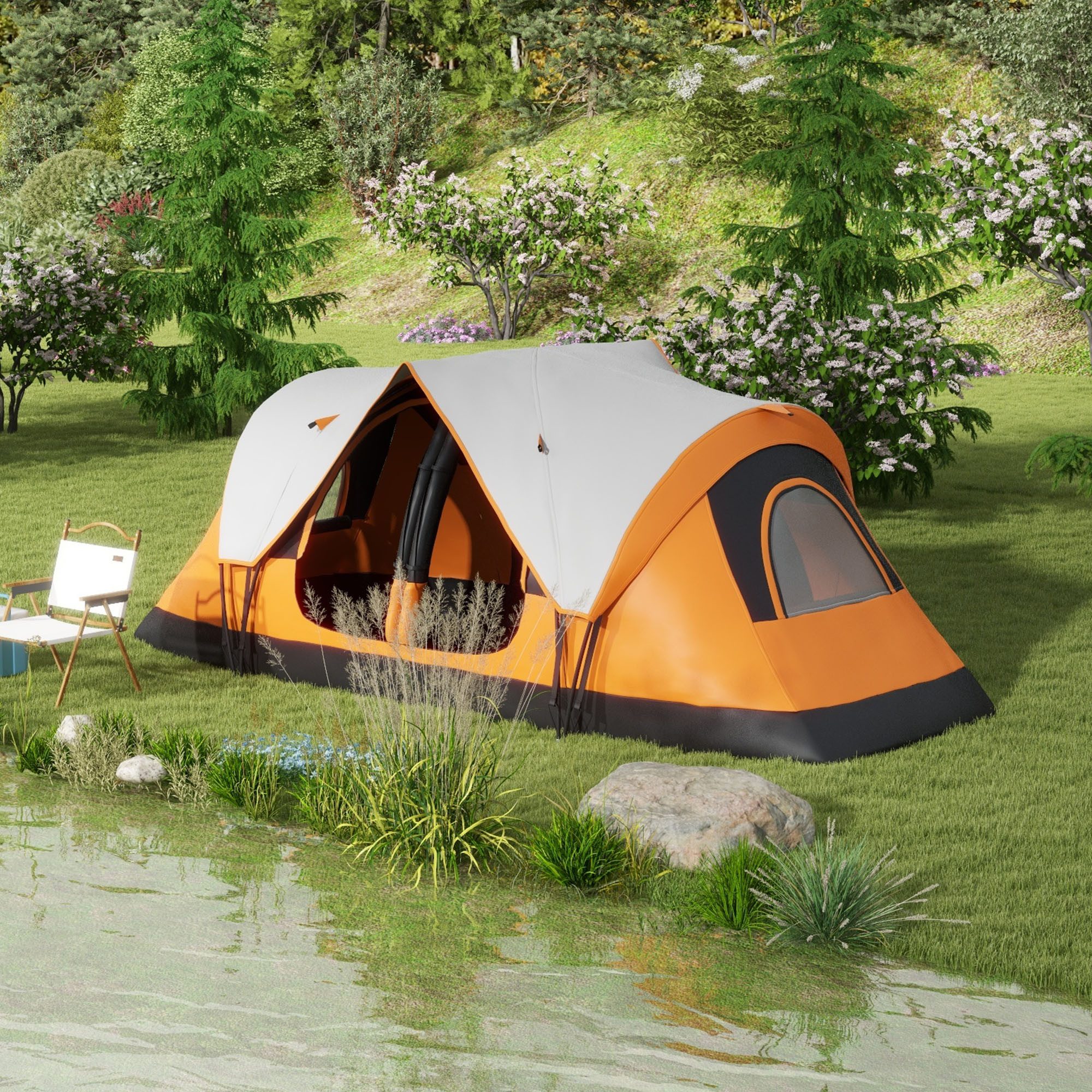 Outsunny Tunnelzelt Campingzelt mit Lichthaken, Meshfenster, günstig online kaufen