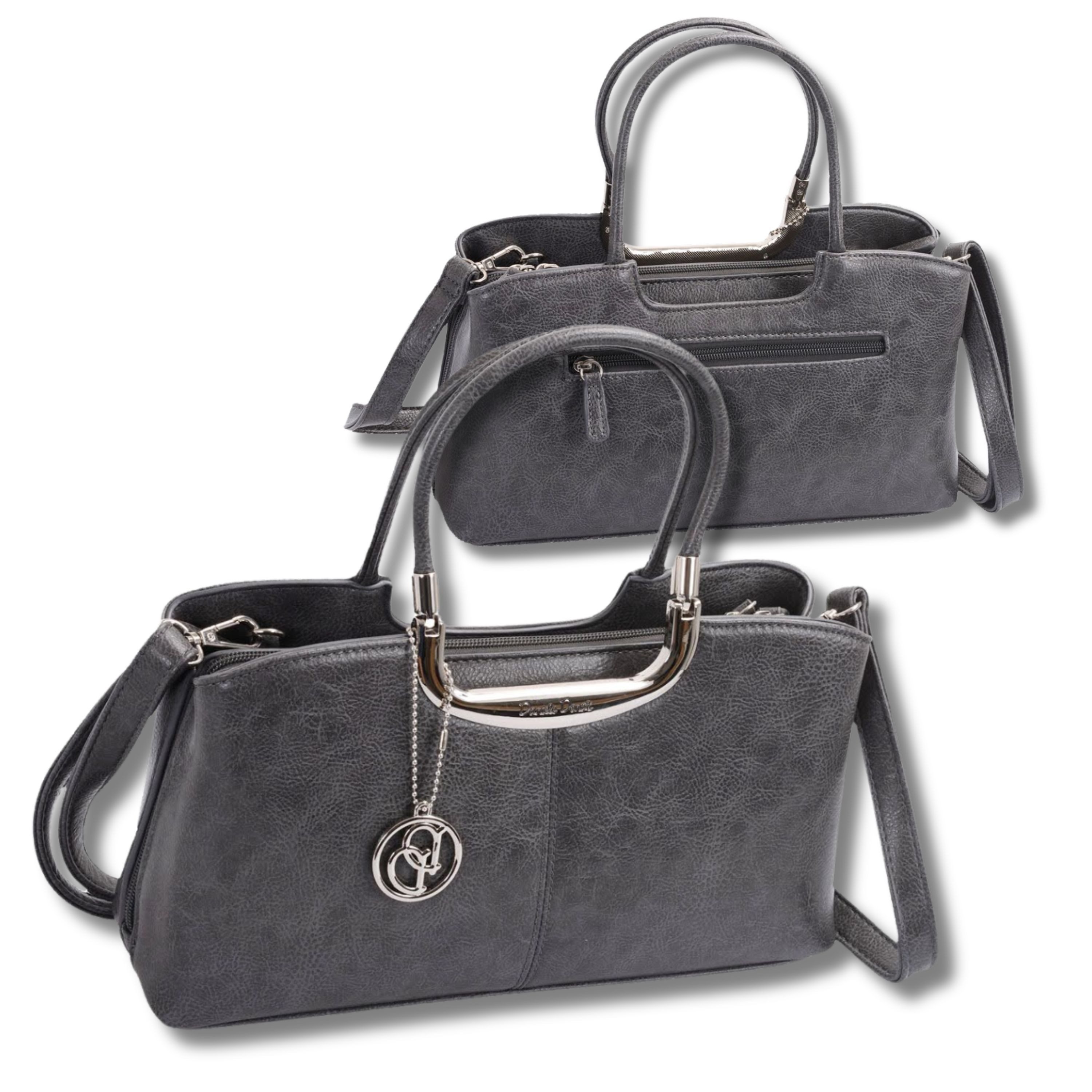 GlücksNugget Handtasche Daniele Donati feste Damentasche, dunkelgrau taupe