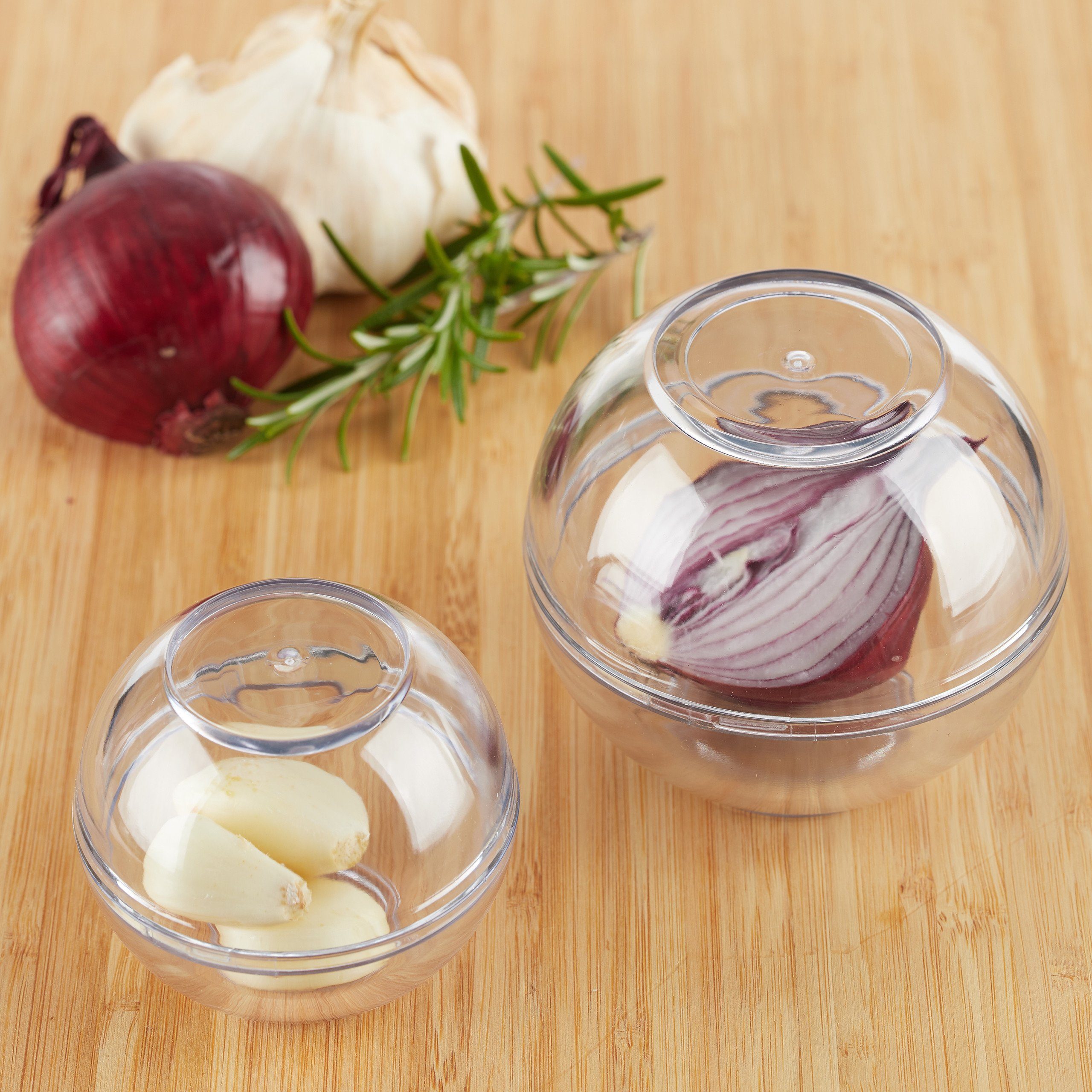 relaxdays Aufbewahrungsbecher Zwiebeldose transparent 2er Set, Kunststoff, (2-tlg) – Bild 2 von 5