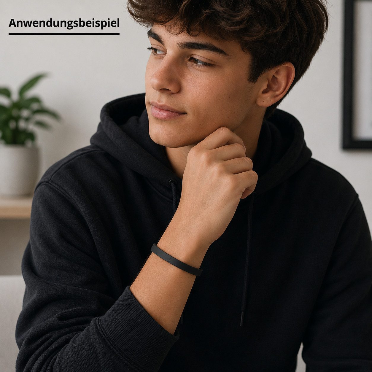 Ware aus aller Welt Lederarmband schwarzes Armband aus Leder mit Magnetverschluss Herren / Damen 20 cm