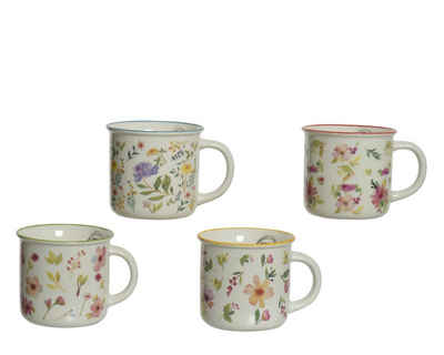 Decoris season decorations Becher, Porzellan, Tasse Blumen Muster Porzellan 12cm Creme Weiß / Bunt 1 Stück sortiert