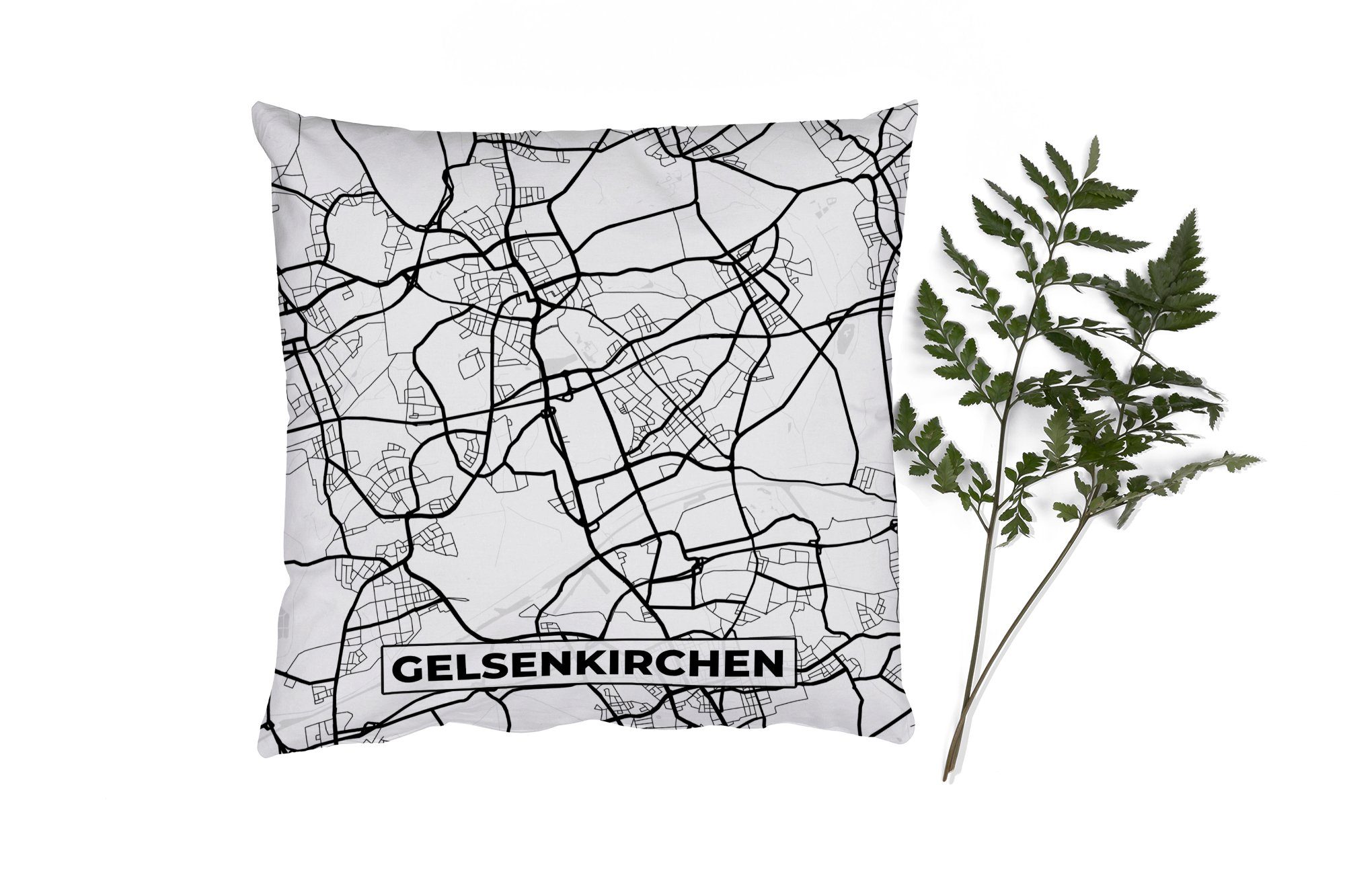 MuchoWow Dekokissen Karte - Gelsenkirchen - Stadtplan, Zierkissen mit Füllung für Wohzimmer, Schlafzimmer, Deko, Sofakissen