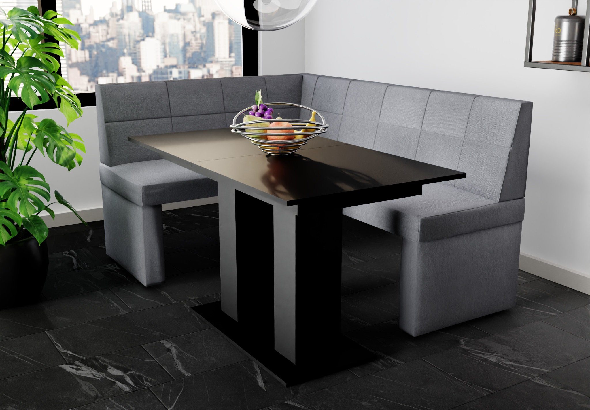 Fun Möbel Eckbankgruppe Eckbankgruppe „BLAKE XL“ Größe 196x142cm mit Tisch Schwarz matt, ausziehbarer Tisch