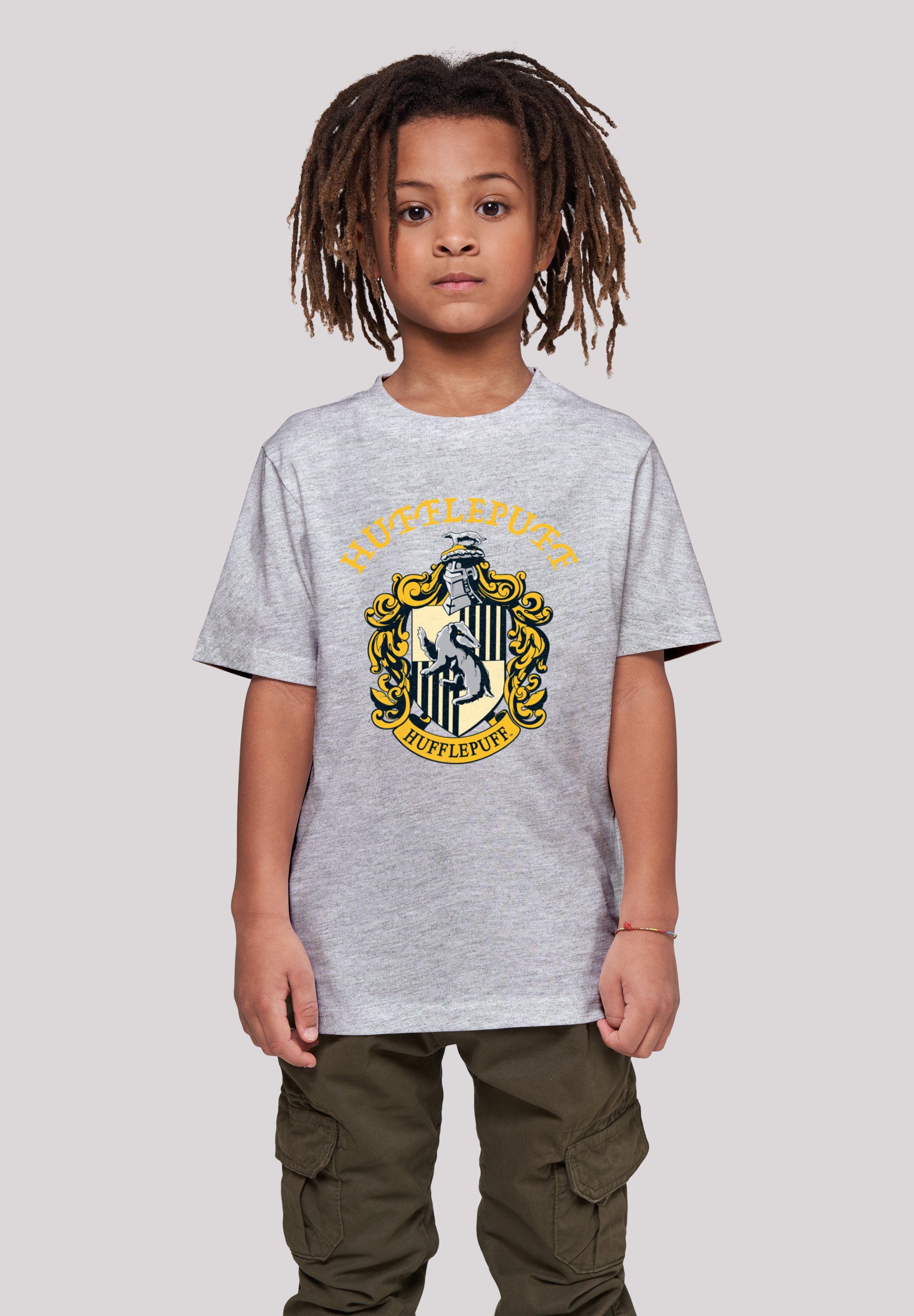 Kinder Kurzarmshirt Tee with Potter Hufflepuff Crest F4NT4STIC (1-tlg) Kids Basic heathergrey Harry