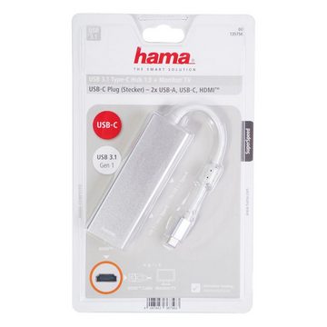 Hama USB-C USB-Hub 1:3 + HDMI auf USB Adapter USB-Kabel, SuperSpeed USB Type-C 3.1, HDMI-Ausgang für TV oder Monitor, Verteiler