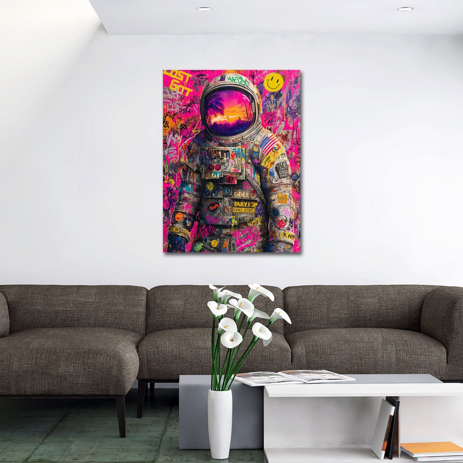 Artedinoi Leinwandbild Raumfahrer Porträt Street Art mit Smileys Leinwandbild Wandbild Kunstd, Astronaut mit Smileys