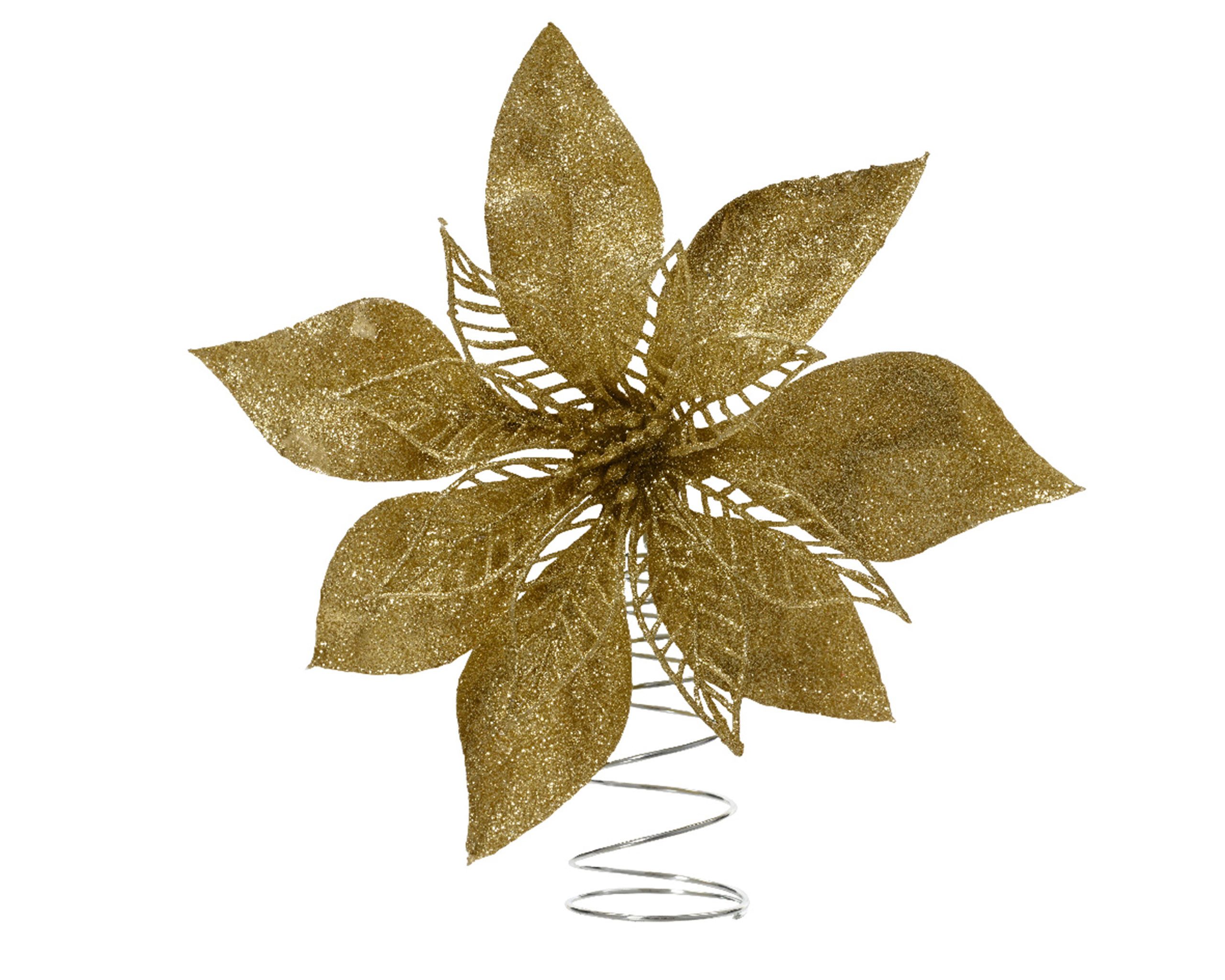 Kaemingk Christbaumspitze, Christbaumspitze Weihnachtsstern mit Glitzer 22cm Kunststoff Gold