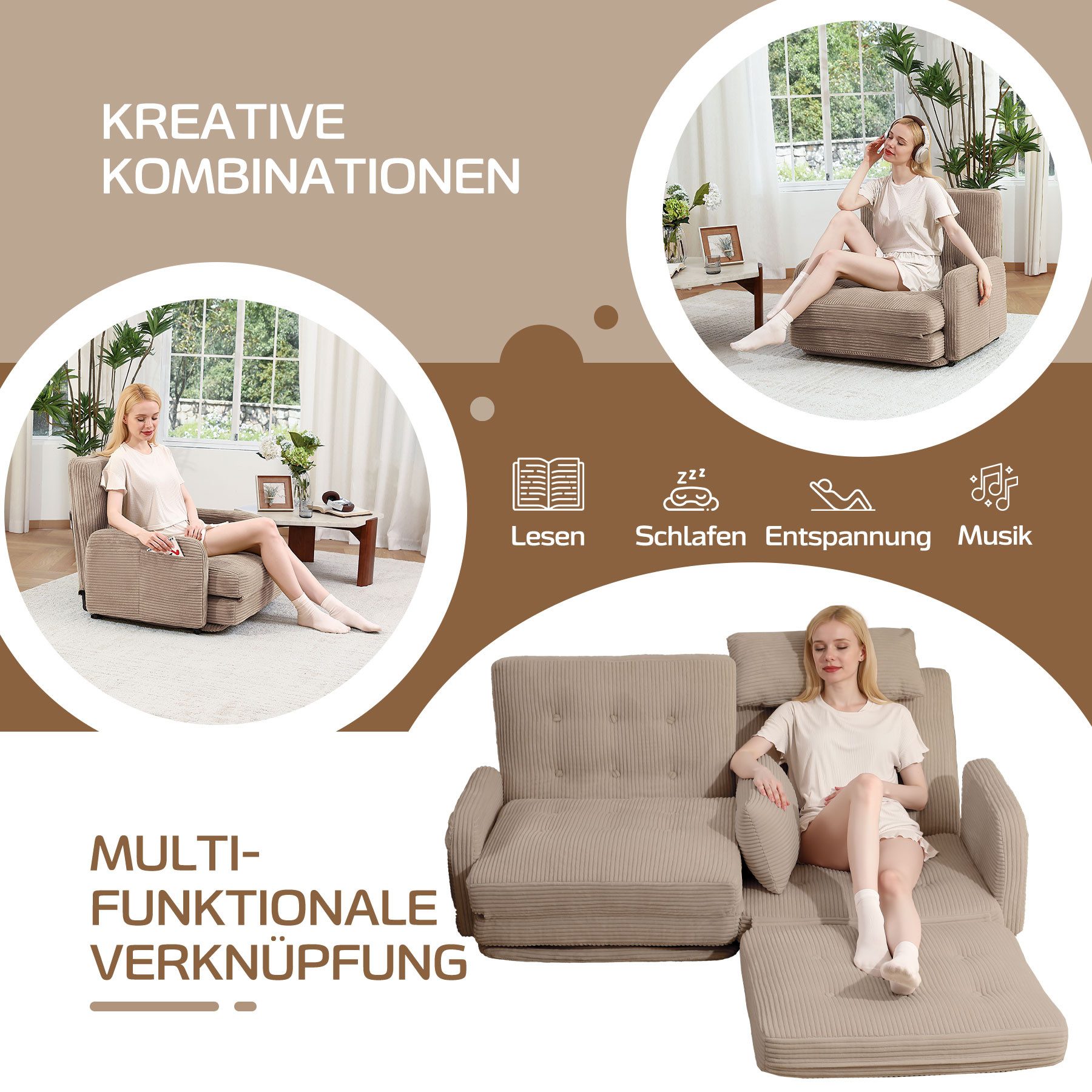 HomeMiYN Ohrensessel Sesselbett für eine Person – mit inkludiertem Komfortkissen