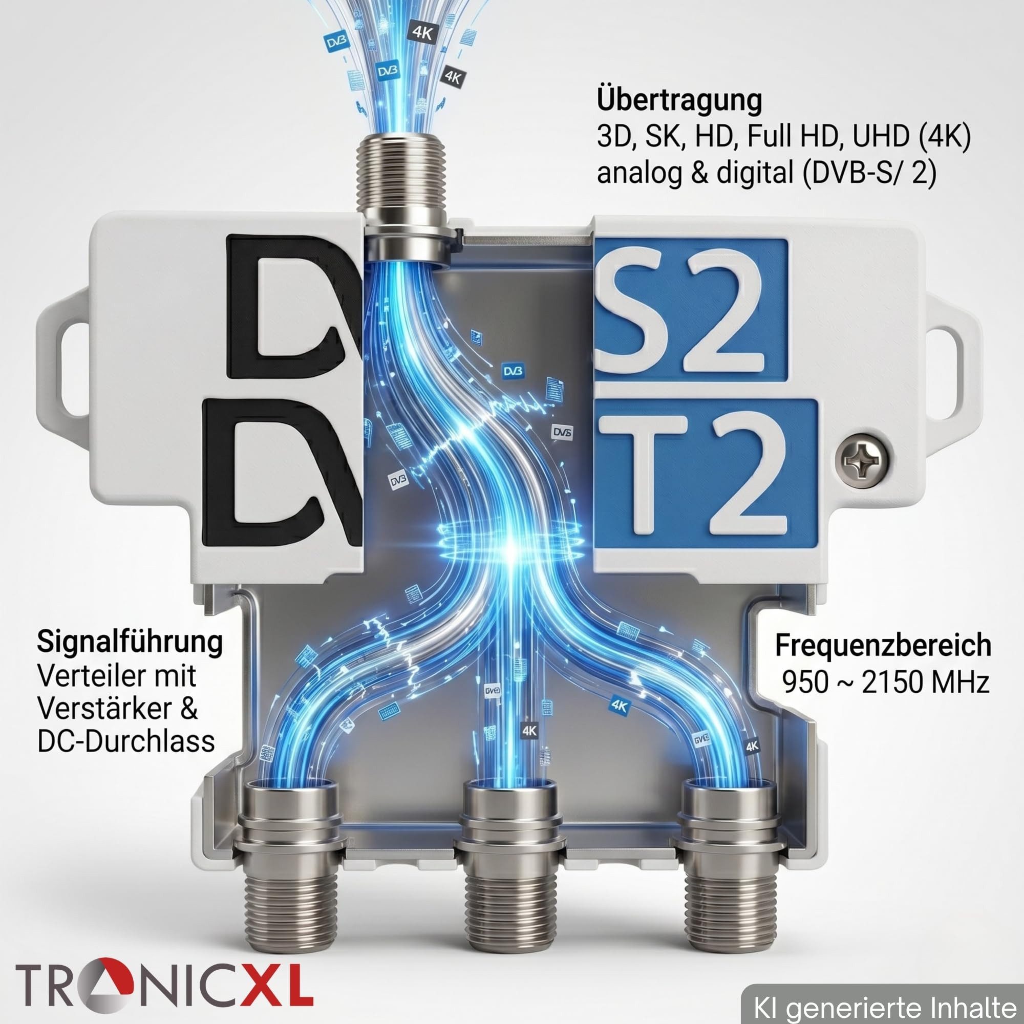 TronicXL 3-fach Verstärker Sat Splitter verteiler DVB-S2 DVB-T2 Antenne DVBT Leistungsverstärker (Antennenverstärker Antennenverteiler) – Bild 5 von 5