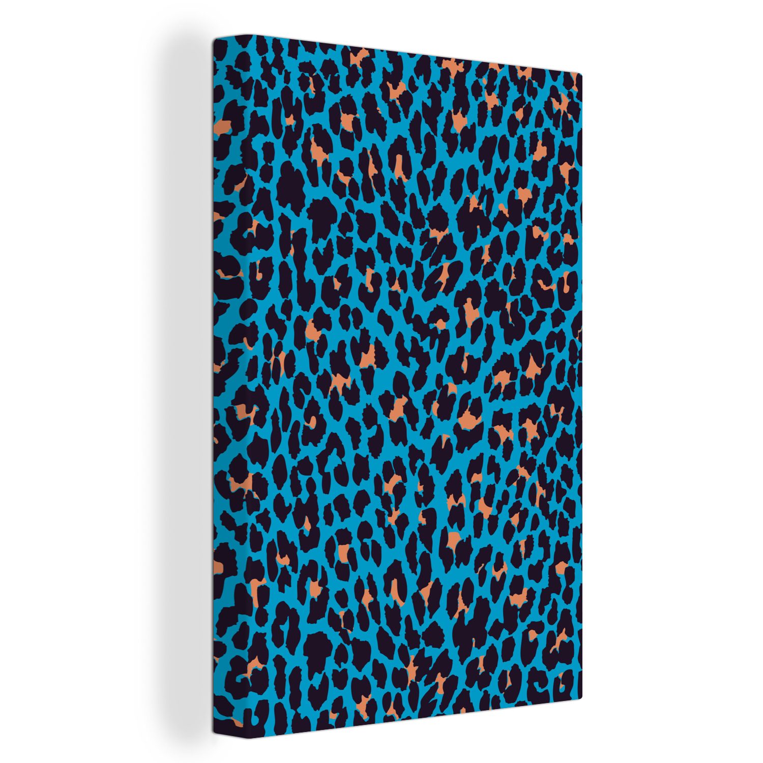 OneMillionCanvasses® Leinwandbild Leopard - Design - Blau - Braun, (1 St), Leinwandbild fertig bespannt inkl. Zackenaufhänger, Gemälde, 20x30 cm