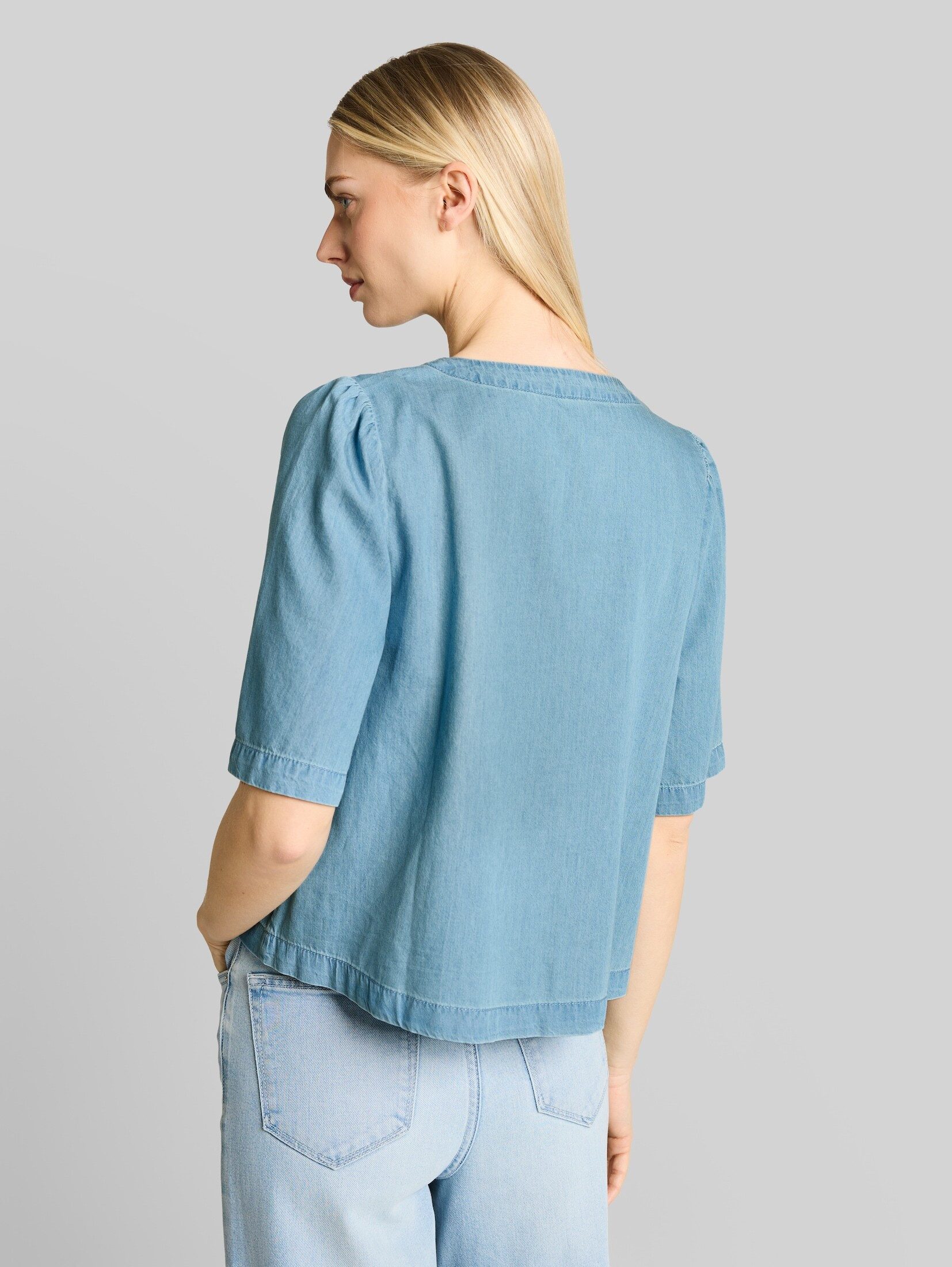 TOM TAILOR Denim Kurzarmbluse Blusen & Shirts Jeansbluse mit Schleifen-Detail