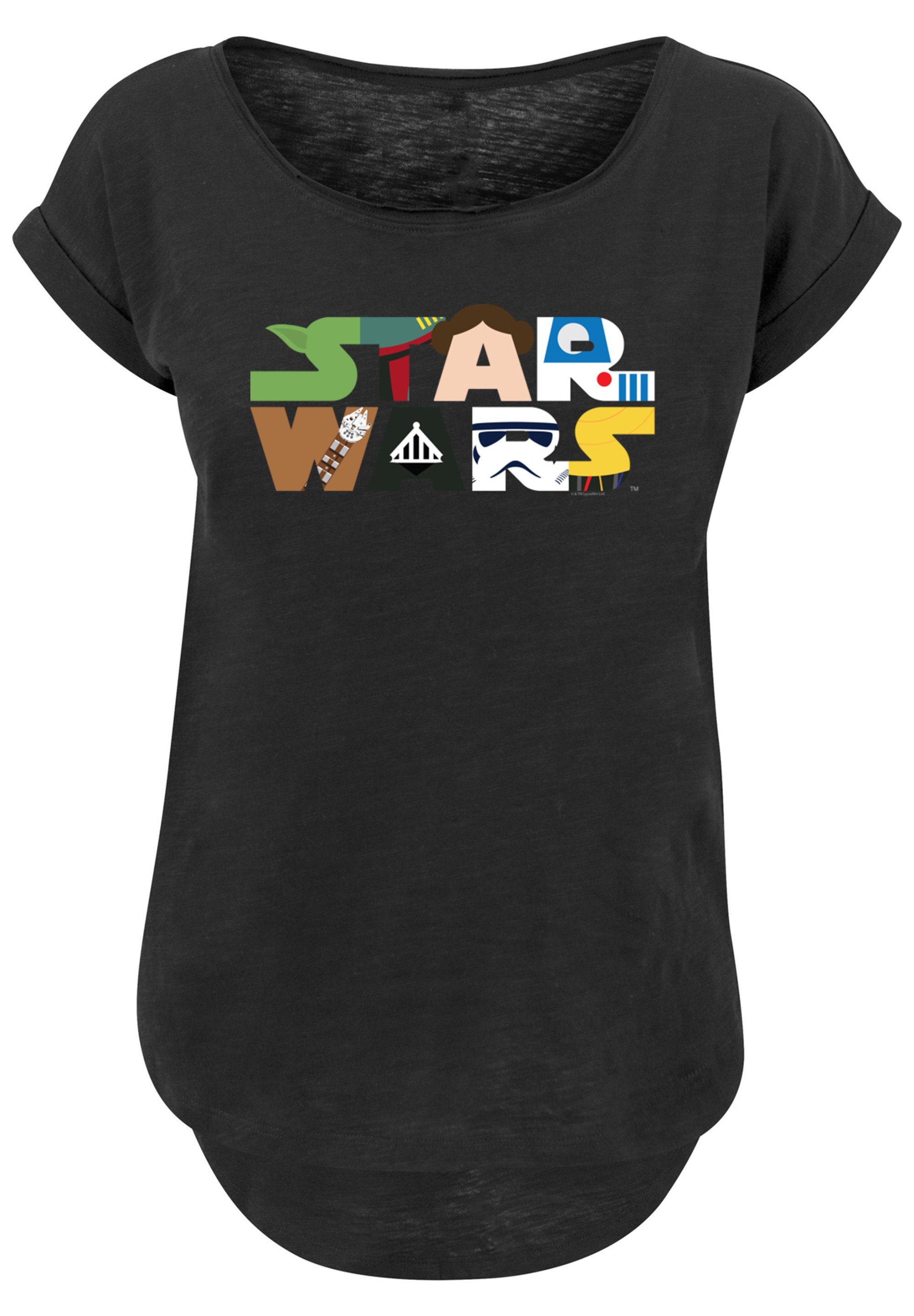 F4NT4STIC Kurzarmshirt Damen Star Wars Character Logo with Ladies Long Slub Tee (1-tlg) black | T-Shirts