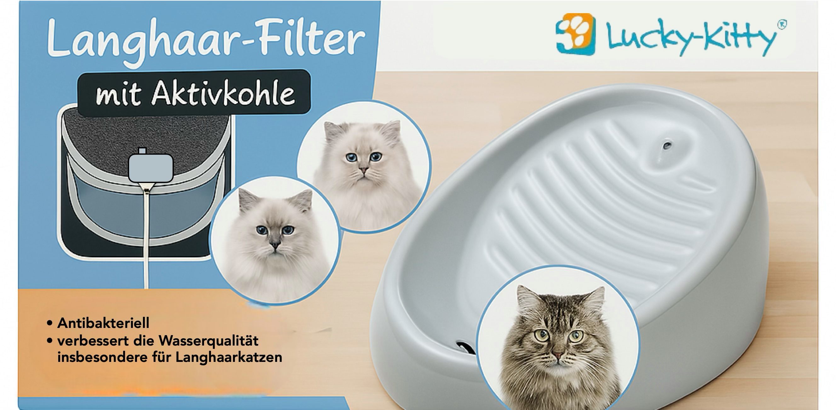 Lucky-Kitty Trinkbrunnen antibakterieller Langhaar-Filter mit Aktivkohle günstig online kaufen