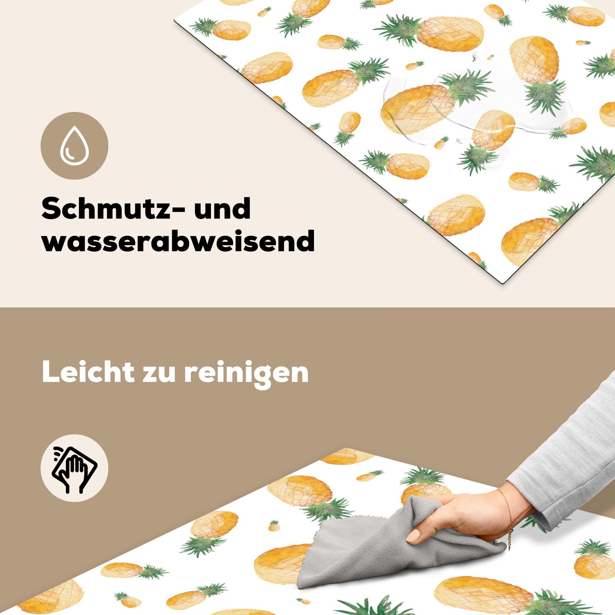 MuchoWow Herdblende-/Abdeckplatte Ananas - Obst Vinyl, tlg), Ceranfeldabdeckung Schutz für die 81x52 - küche, Weiß, Induktionskochfeld (1 cm