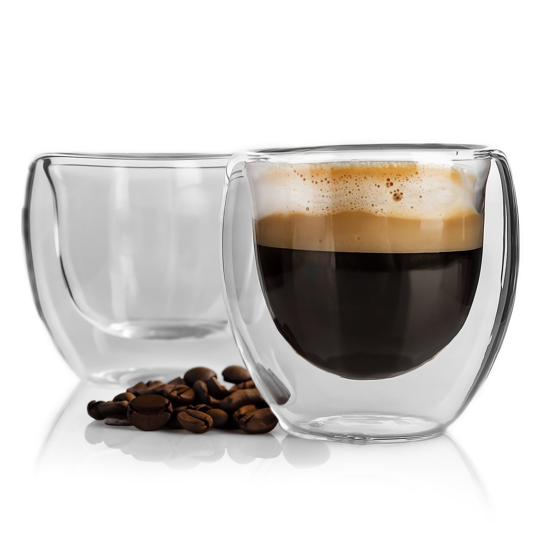 BigDean Espressoglas 2 Stück Doppelwandiges Espresso Glas 80 ml -  spülmaschinenfest, Glas