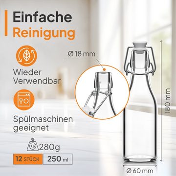 Flaschen-Fuchs Vorratsglas 250ml Flaschen zum Befüllen Bügelverschluss Schnaps Likörflaschen, Glas, (12er Set)