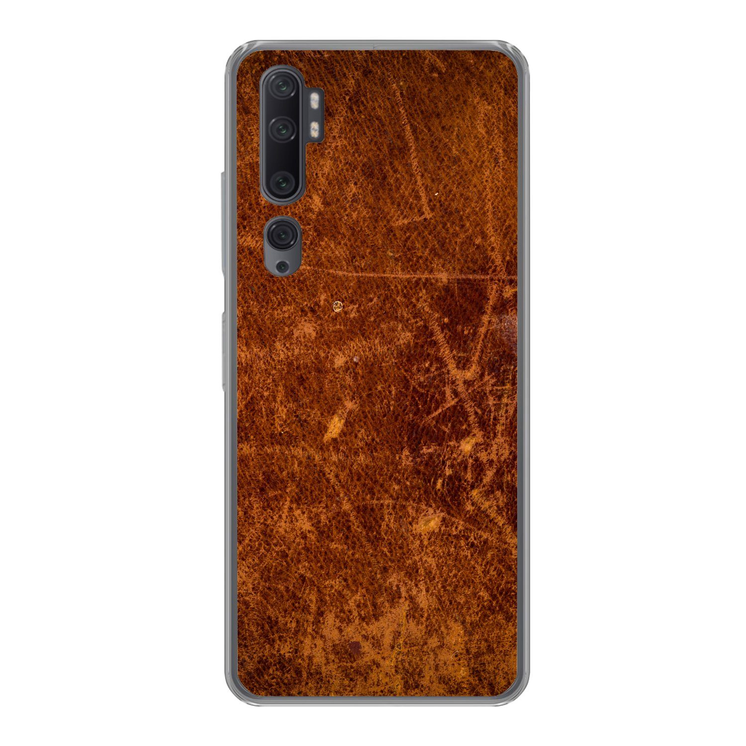 MuchoWow Handyhülle für Xiaomi Mi Note 10 Leder - Lederoptik - Braun - Orange