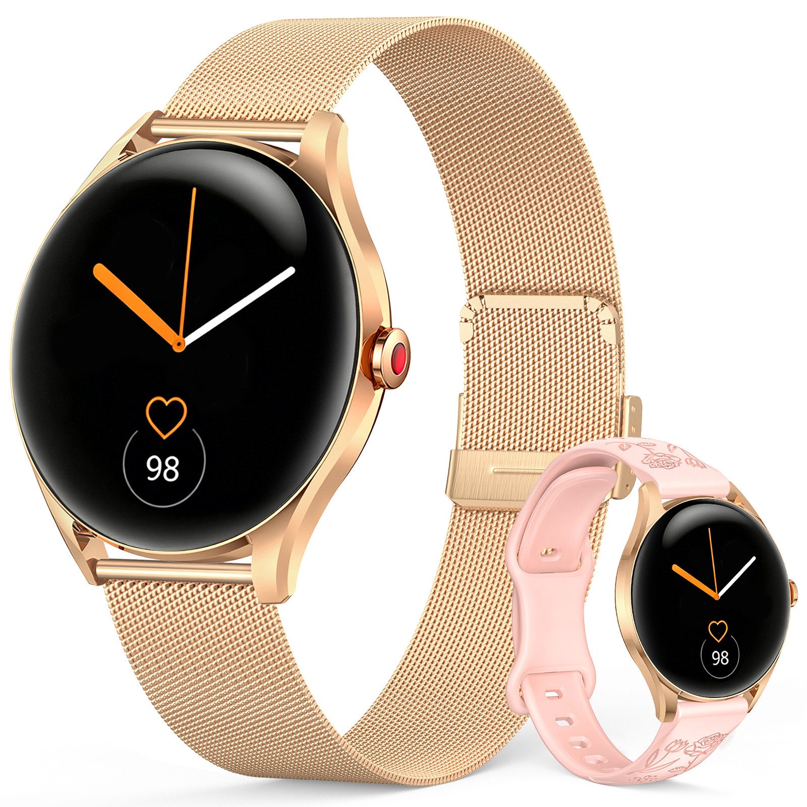 Sytifro H03 Smartwatch Damen, 3D-Kugelglas, AMOLED Always-On, 300 mAh (7 Tage) Smartwatch (1.32" cm) Zwei Armbänder, Ultra High Quality Exquisite Damenuhr. Bluetooth 5.3 Sport uhr, IP67 wasserdicht Fitness Tracker Damen. Gesundheits Uhr mit Schrittzähler, Herzfrequenz und Blutsauerstoff, Schlafüberwachung, Herzfrequenz, Schlafüberwachung, 2 Jahre Garantie, verfügbar für Android 4.4+ / iOS 10.0+