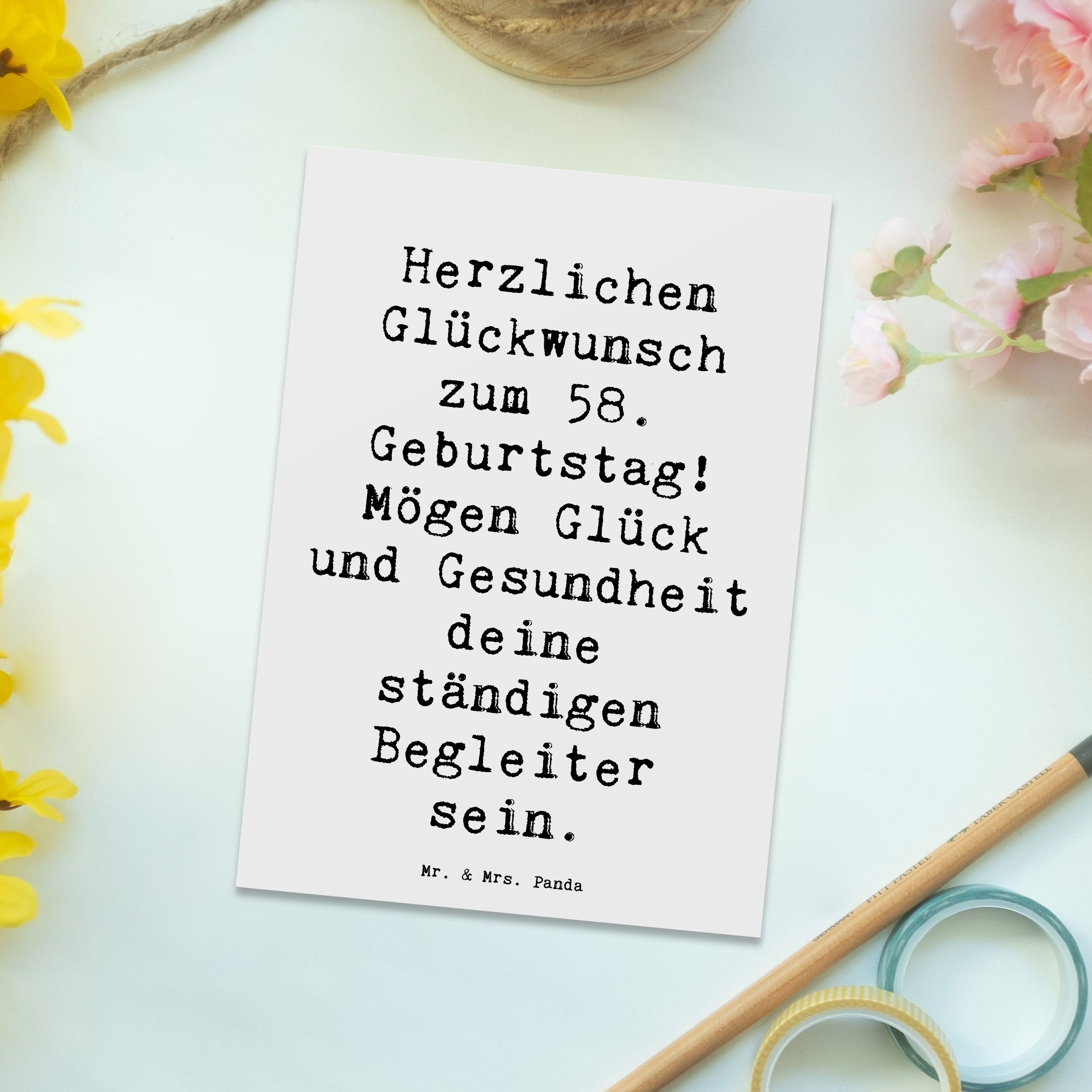Thumbnail - Mr. & Mrs. Panda Postkarte Spruch 58. Geburtstag - Weiß - Geschenk, Herzlichen Glückwunsch zum 5