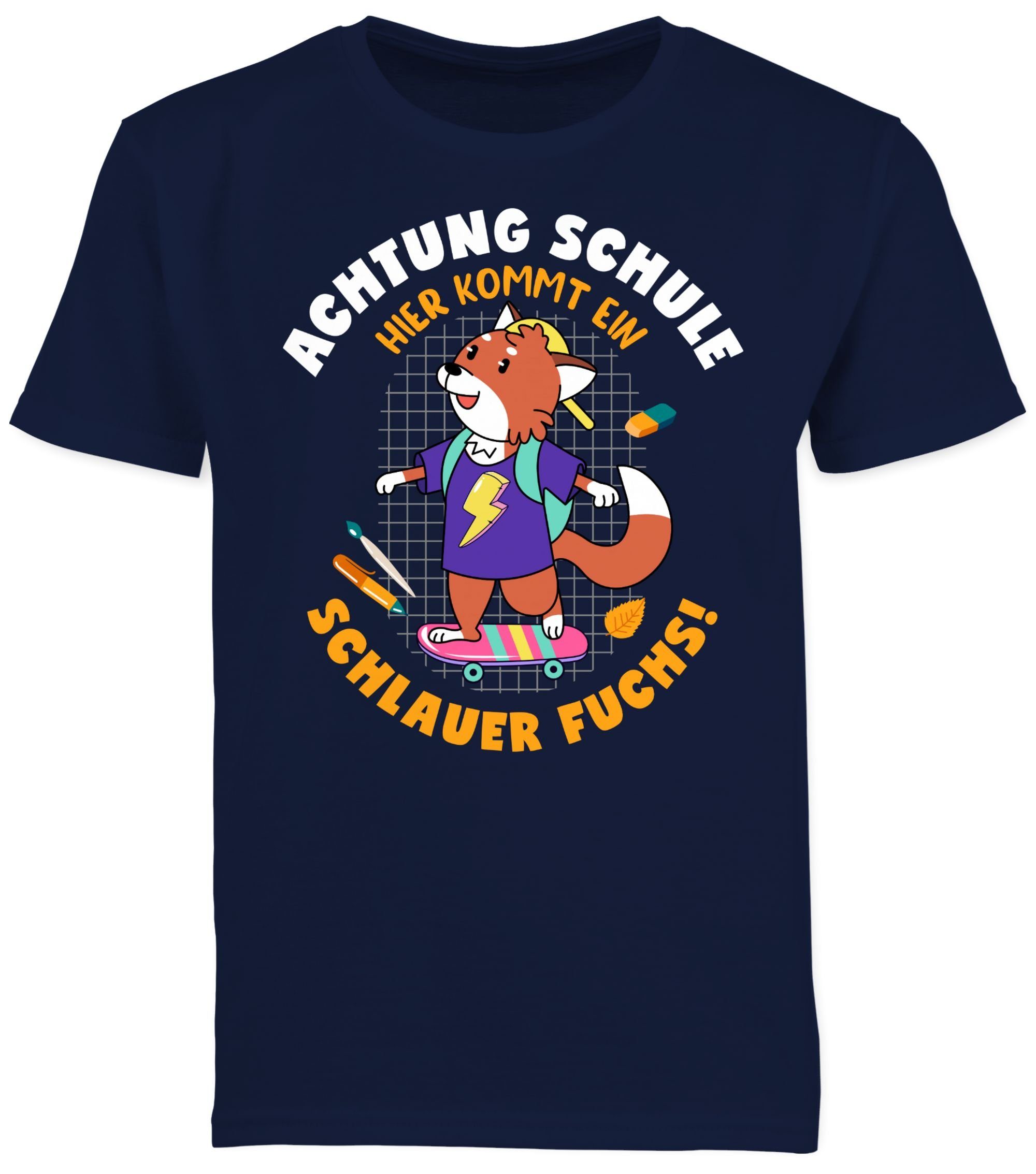 Shirtracer T-Shirt 01 Schulanfang Dunkelblau Einschulung Fuchs Junge Geschenke Schlauer