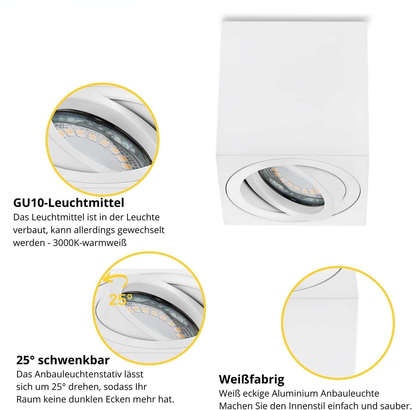 Sweet LED LED Aufbaustrahler Eckig GU10 5W 430lm Aluminium schwenkbar 230V, schwenkbar, LED wechselbar, Warmweiß, GU10 LED Deckenspots