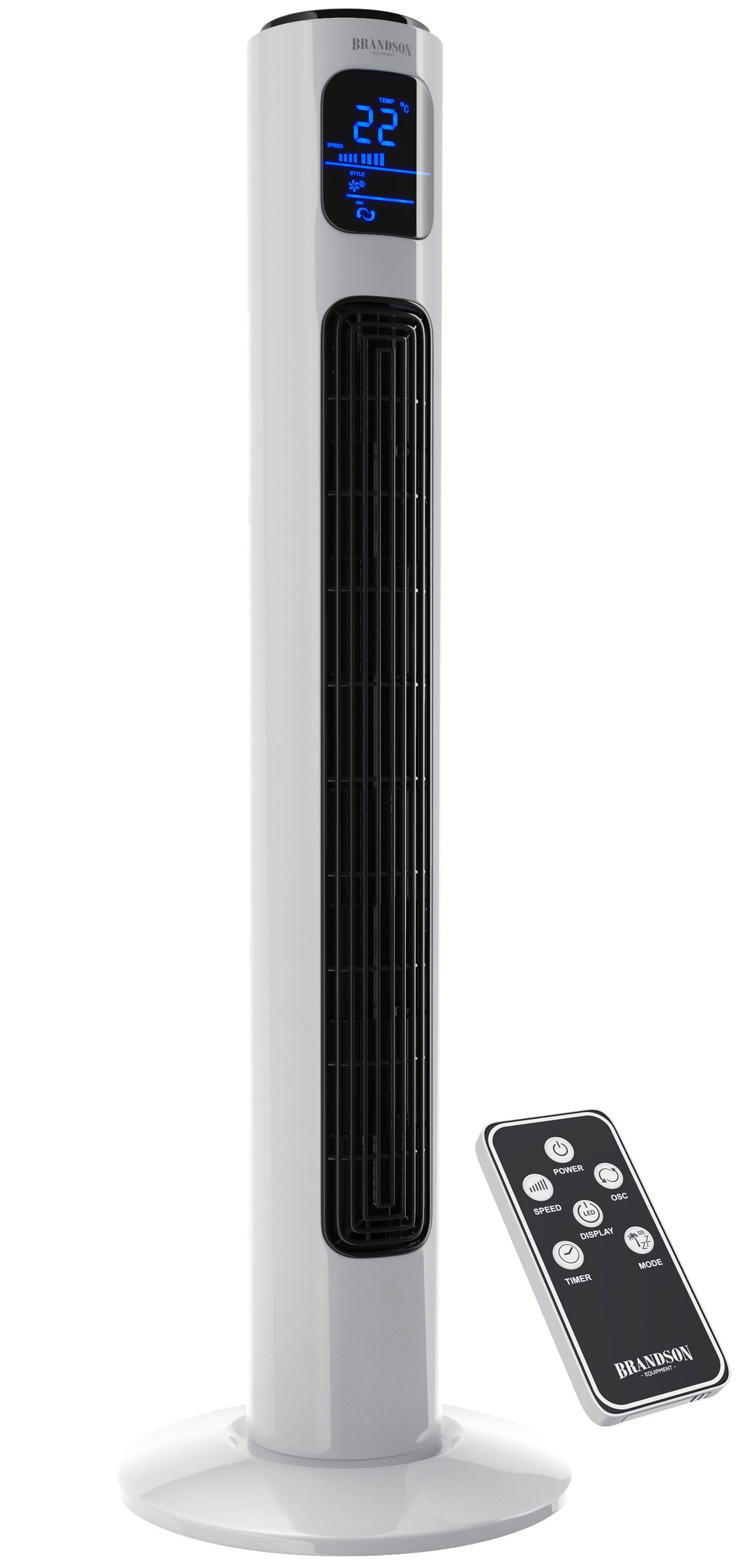 Brandson Turmventilator Oszillation 65°, Timer, Fernbedienung, Standventilator 96cm, Weiß, Preisträger 2025, mobiler Lüfter leise, 4 Lüftungs-Modi, GS-Geprüft