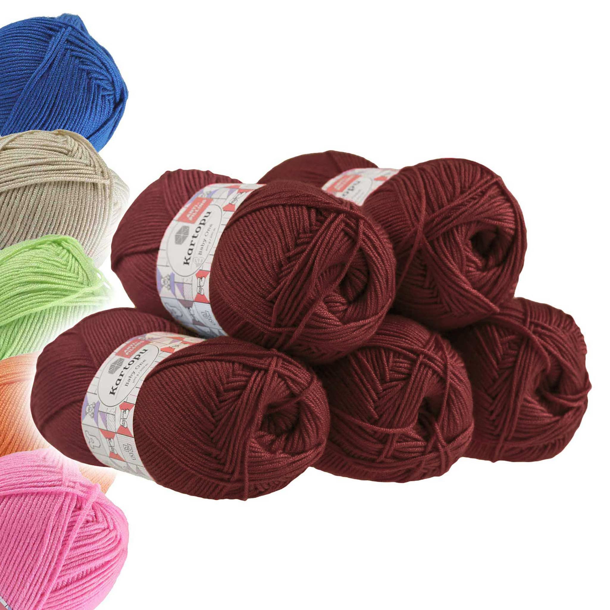 Kartopu 5 x 100g Strickgarn Kartopu BABY ONE Antipilling Babywolle Häkelwolle, 1250 m (Sparpaket), K832 rotbraun