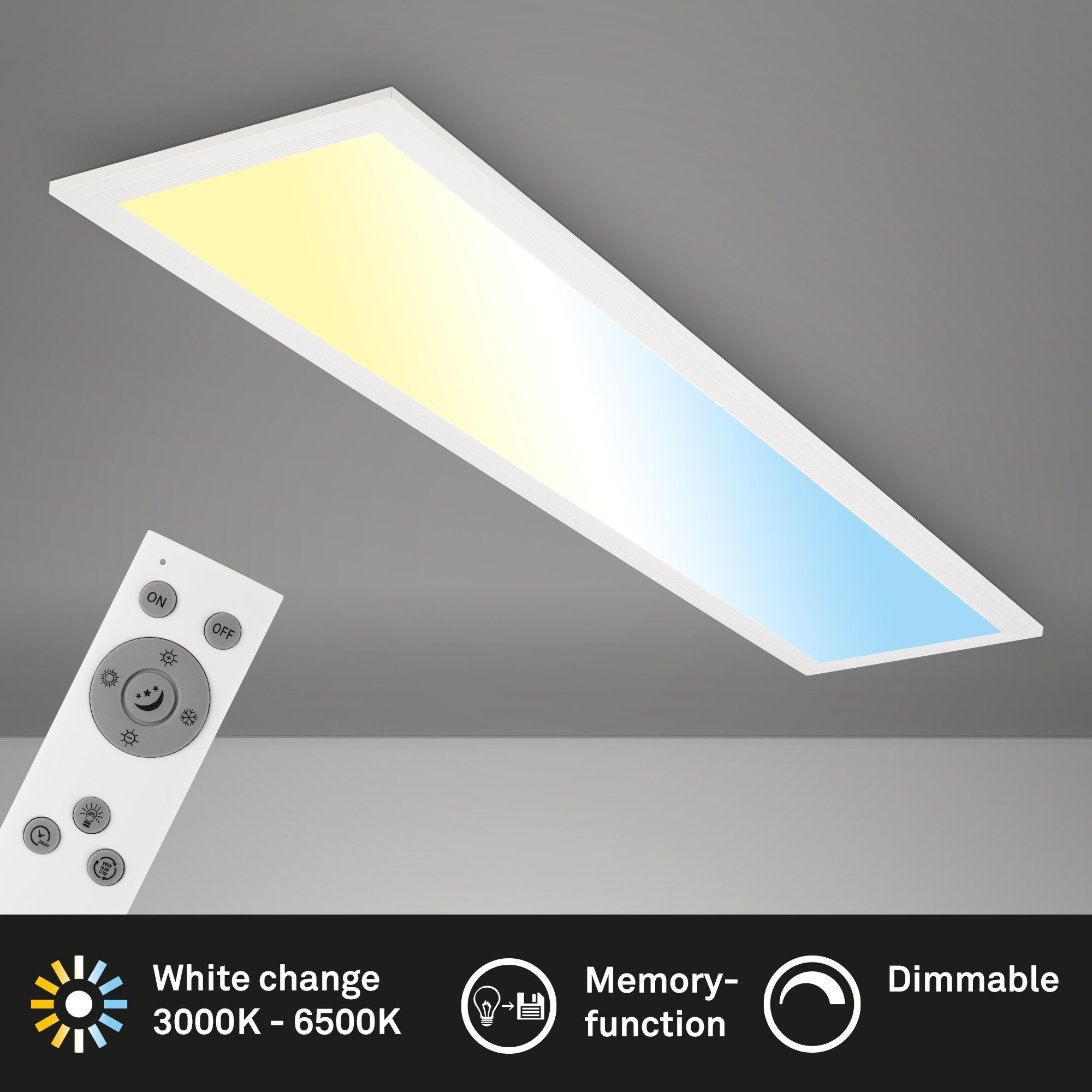 Leuchten Memoryfunktion, 38 LED verbaut, Neutralweiß, dimmbar, weiß, LED Warmweiß, Kaltweiß, fest CCT, Panel cm 7399016, Tageslichtweiß, Fernbedienung, mit Briloner