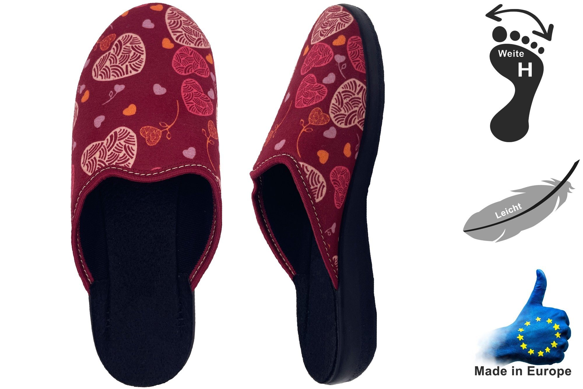 PADERO Damen Pantolette Hausschuh für breite Füße