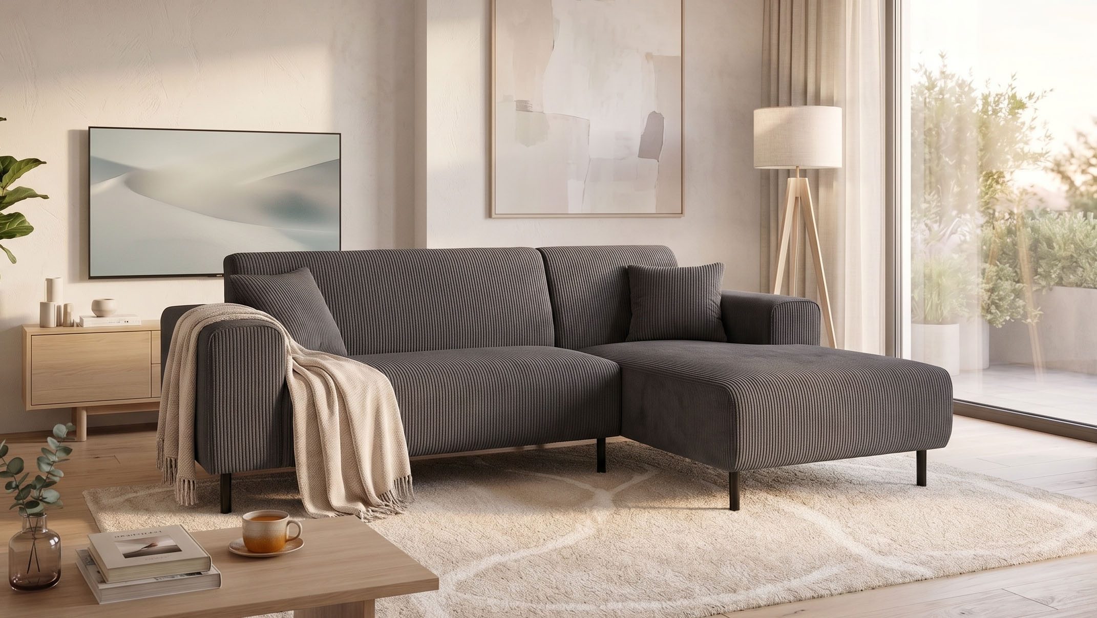 OTTO home Ecksofa ARROS L-Form mit Wellenunterfederung, Maße B/T/H: 235/163/81 cm, incl. Zierkissen, mit Recamiere rechts/links bestellbar, auch in Cord