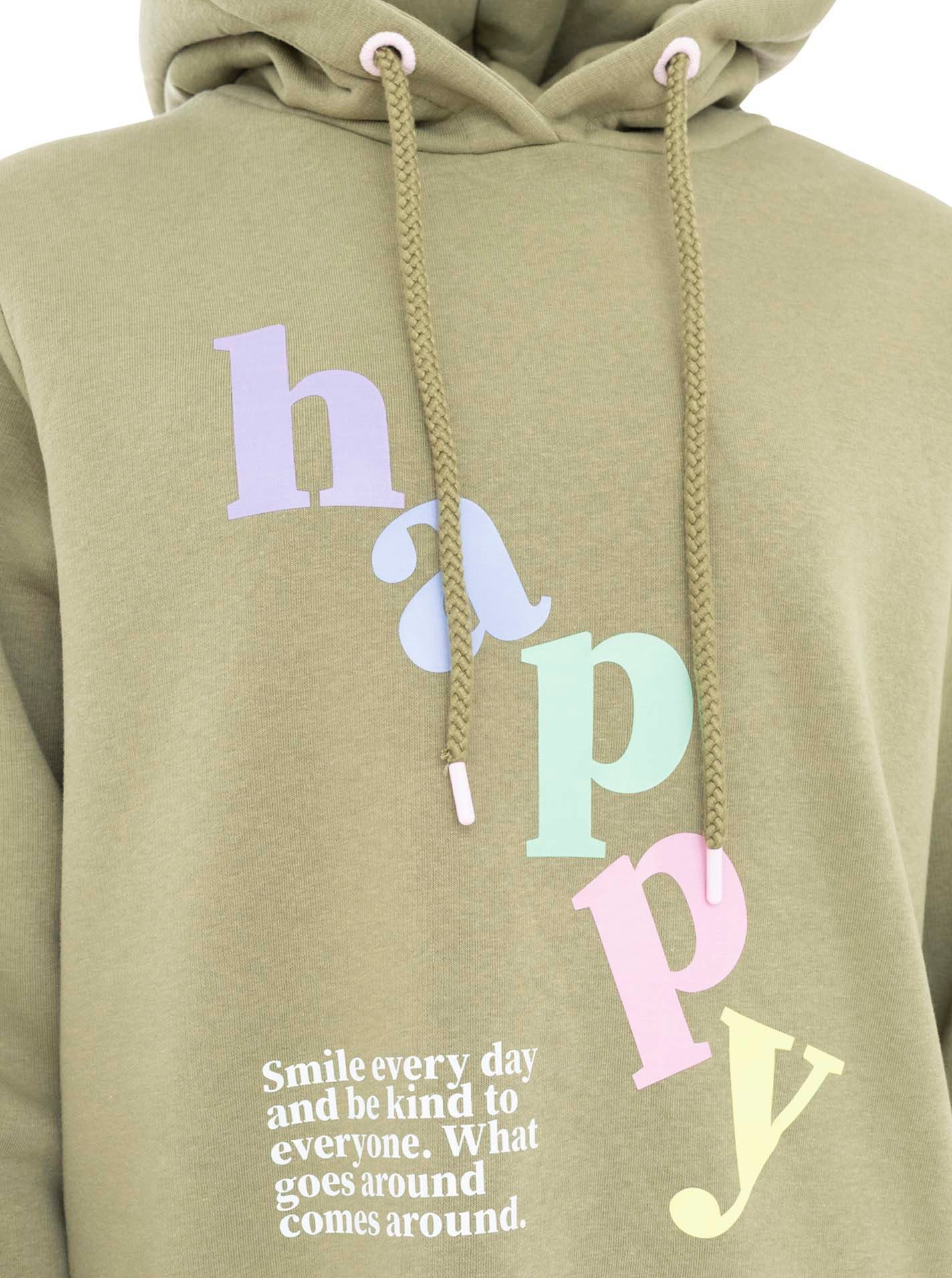 Zwillingsherz Hoodie "happy" großer „Happy“ Print, Kapuze mit Kordel, elastische Bündchen – Bild 5 von 5