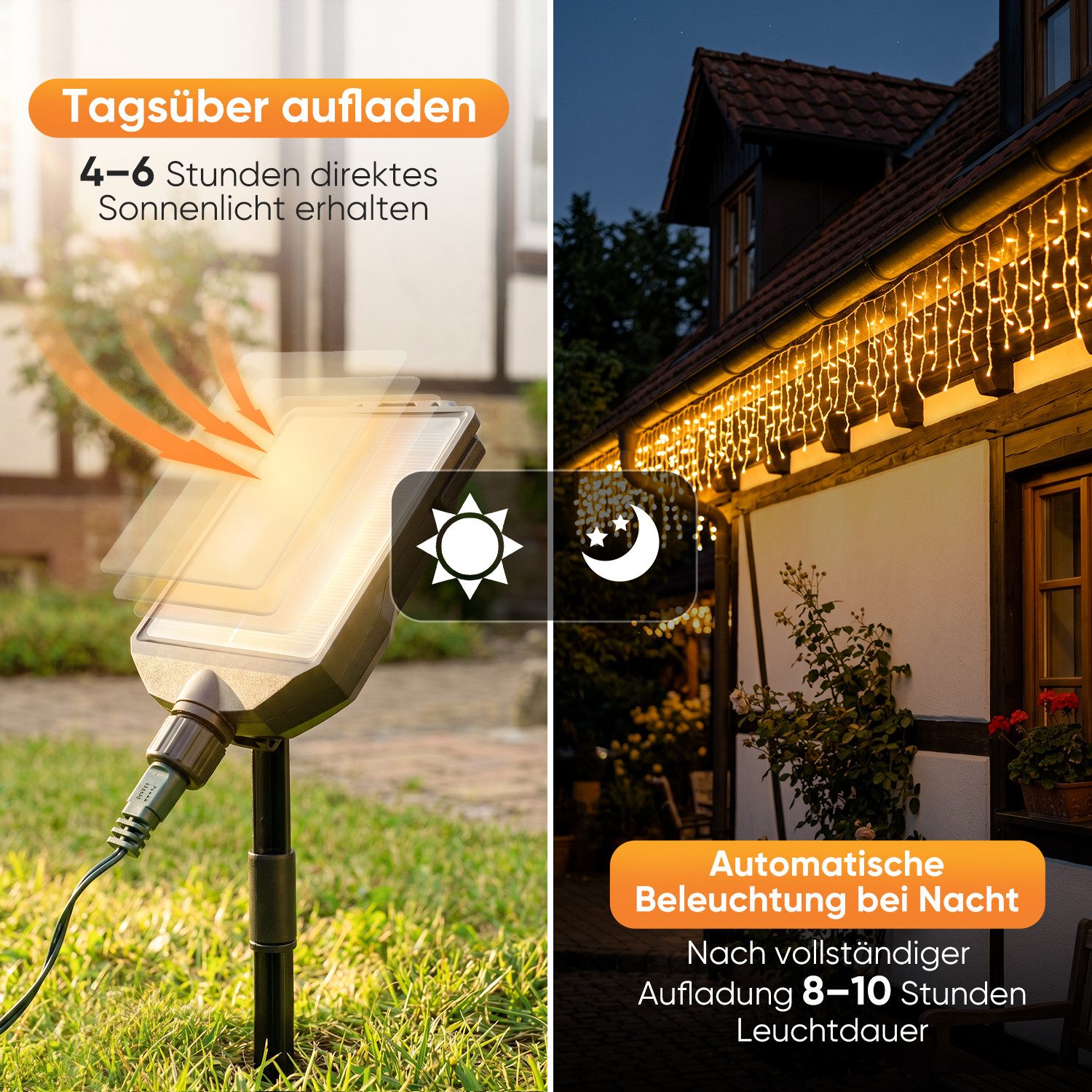 Salcar LED Solarleuchte LED-Lichtervorhang LED Lichterkette Solar Eisregen Lichtervorhang, 15,6m 480 LED Lichtervorhang Aussen 13 Modi Warmweiß mit Fernbedienun – Bild 3 von 5