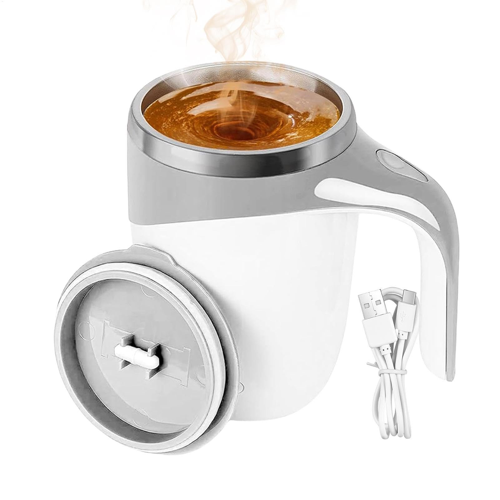 Coonoor Tasse Selbstrührende Tasse mit Deckel, Thermosbecher Edelstahl 380ml, USB Wiederaufladbar Selbstrührender Kaffeebecher mit Griff