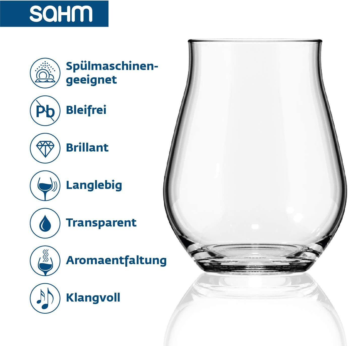 SAHM Longdrinkglas Sensorik Gin Gläser Set 6 Stück - Gin Tonic Gläser, Sensorik Glas, 100% recycelbar