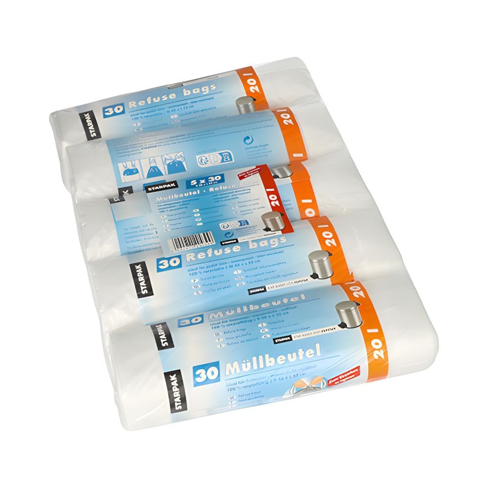 PAPSTAR Müllbeutel 750 x Müllbeutel mit Zugband HDPE 20 l 55 x 48 cm transparent 14 my