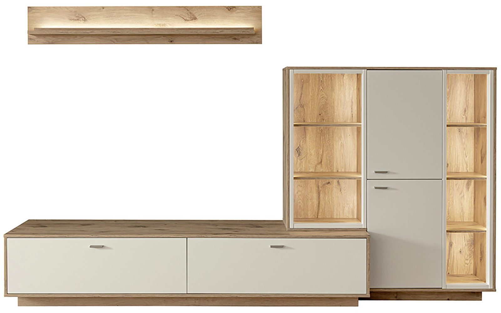 MCA furniture Wohnwand SANTERNO, (Komplett-Set, 3-St., 3-teilg), Wohnzimmer Set (3-tlg), Türen & Schubkästen gedämpft, Breite 287 cm