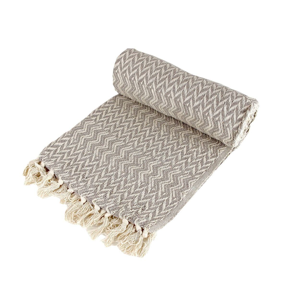 Wohndecke Plaid ca. 125 x 150 cm mit Fransen Tagesdecke im orientalischen Stil, Lesli Living, mit Fransen