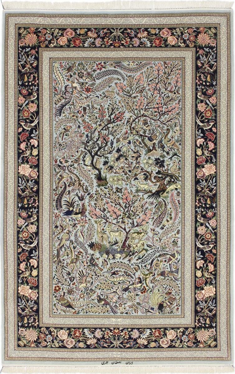 Signiert 142x213 Handgeknüpfter Höhe: Seidenkette Nain Isfahan Orientteppich mm rechteckig, 6 Trading, Orientteppich,