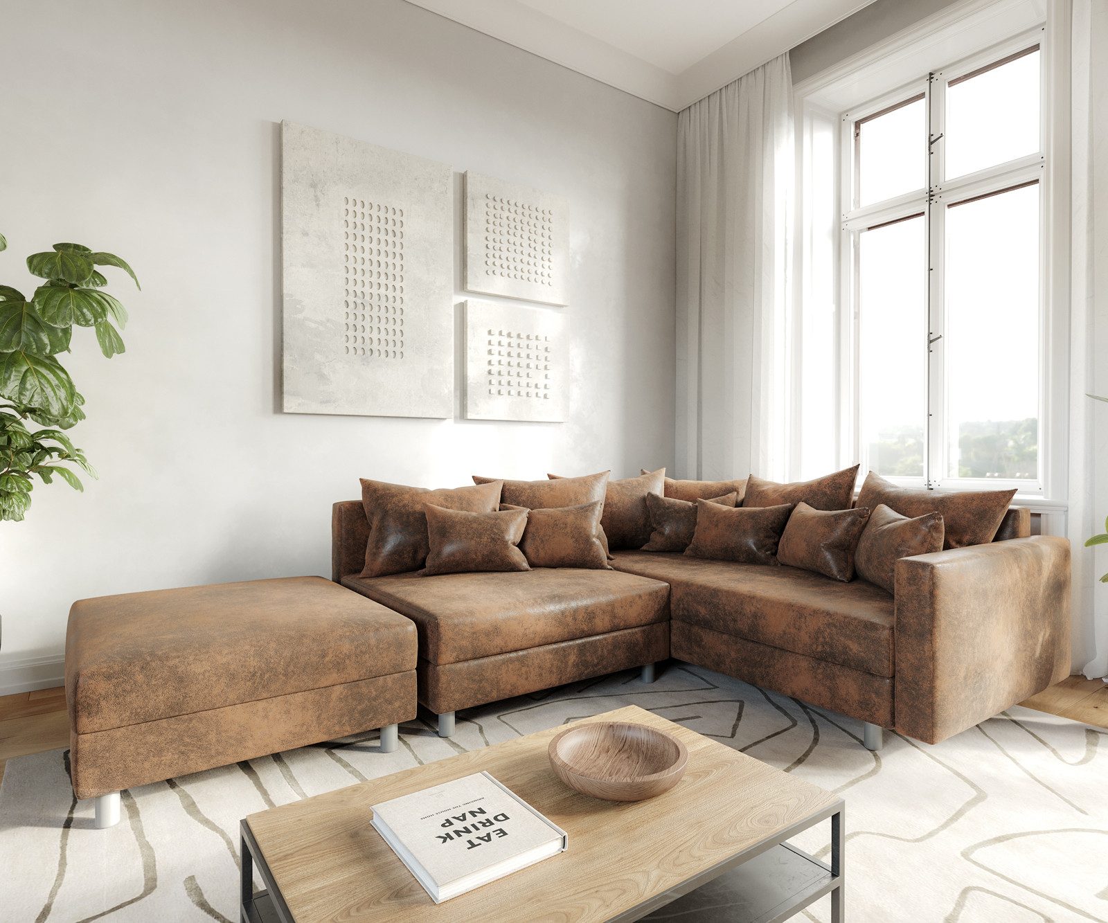 DELIFE Ecksofa Clovis, Braun Antik Optik günstig online kaufen